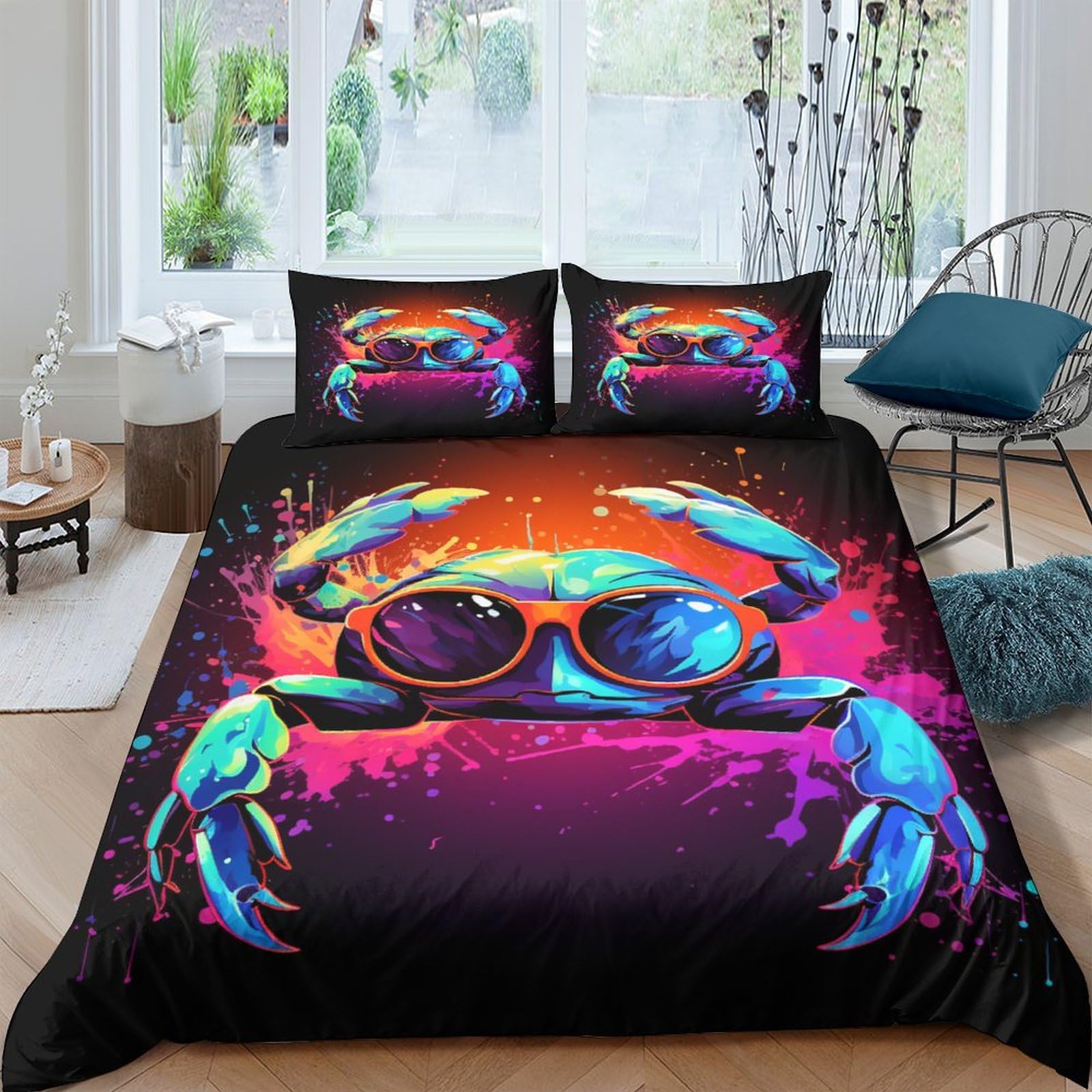 VUDBELAFC Crab Duvet Cover Set 3 PCS Hotel Quality Quilt Cover Bedding Sets Bed Covers with Pillowcases with Zipper Closure Ultra Soft Hypoallergenic Microfiber King（220x240cm）