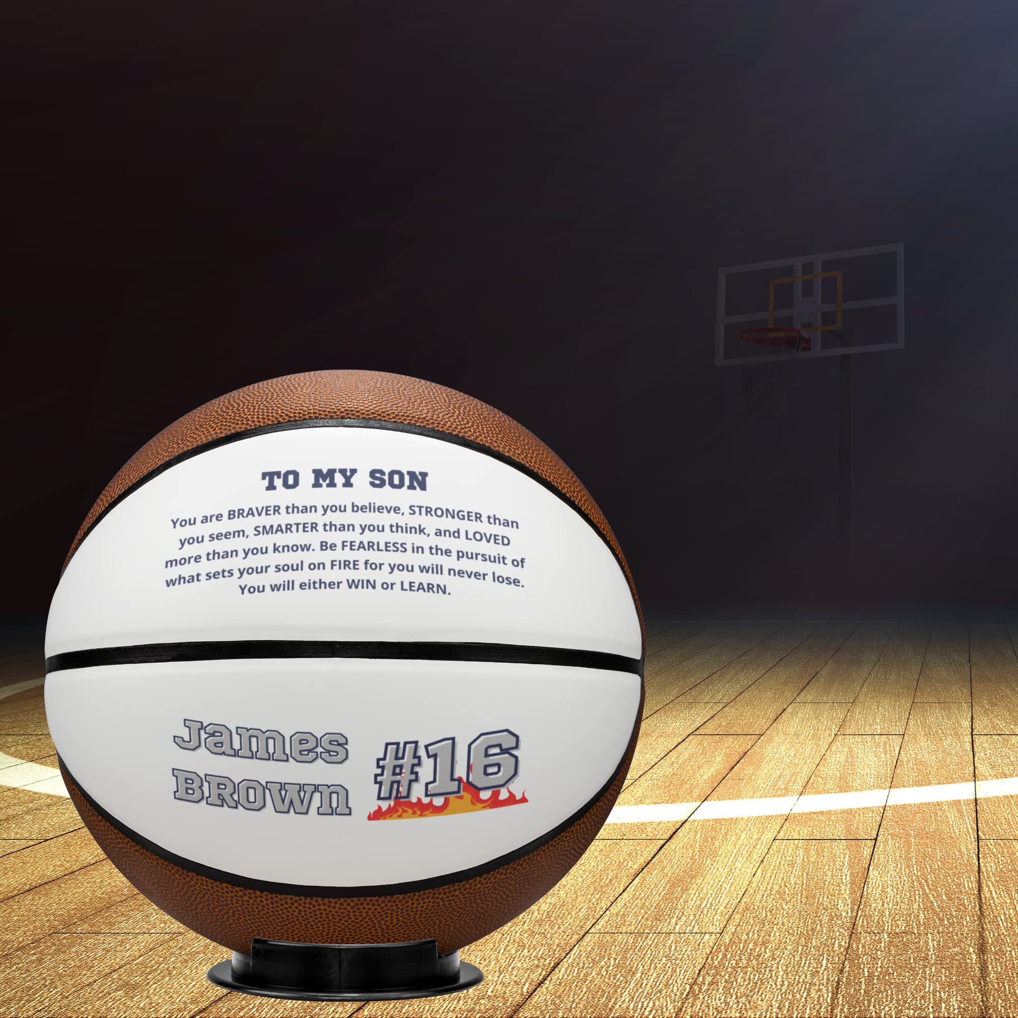 Pallone Da Basket Personalizzato Con Messaggio, Per Nipote Da Nonni. Pallone A Grandezza Naturale (74,9 Cm) In Pelle Sintetica, Con Base Espositiva.