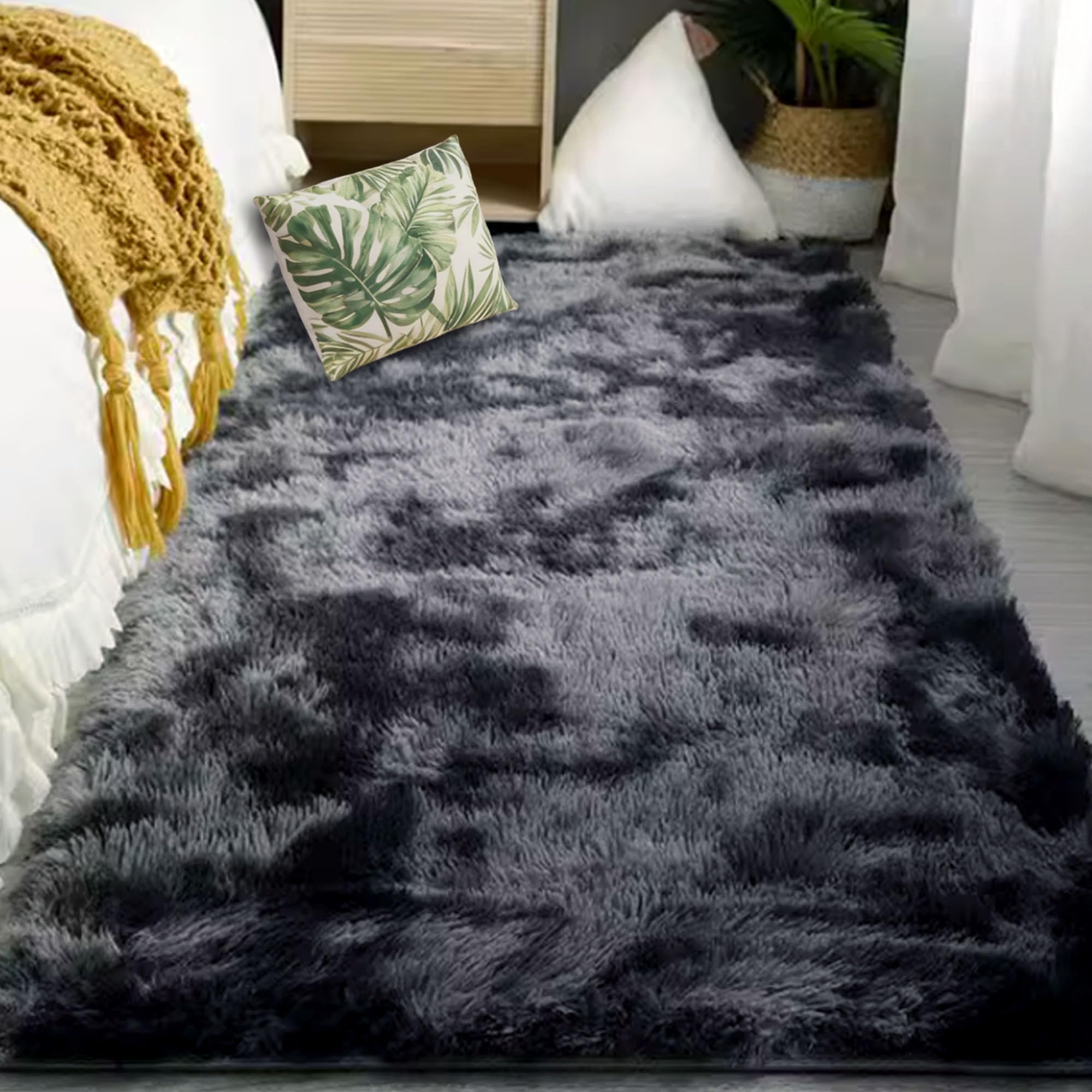 Tapis salon shaggy haut de gamme 115 x 360 cm antidérapant gris