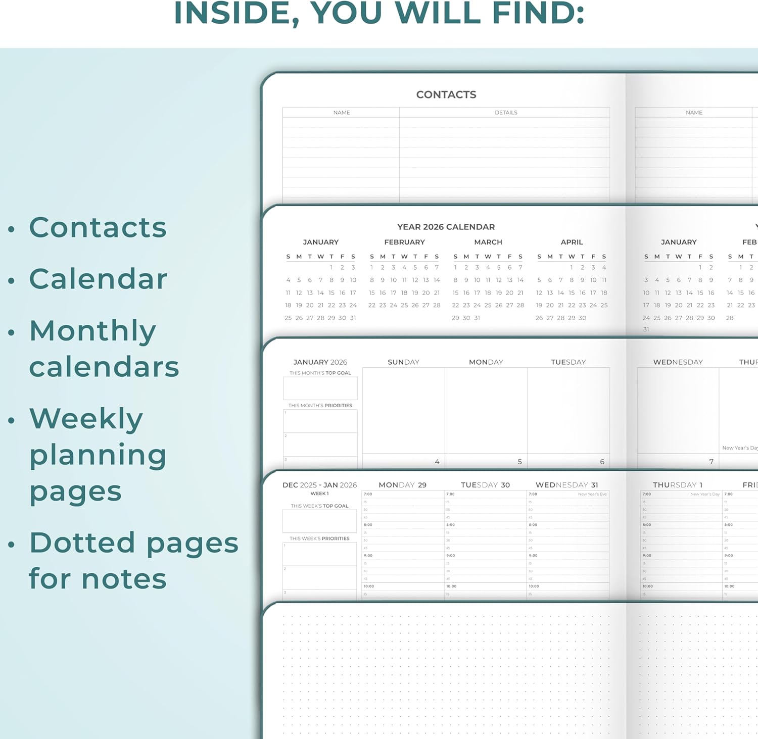 Clever Fox Appointment Book Dated Jan 2026-Jan 2027 – Hourly Schedule Planner with 15-Minute Increments – Time Box Planner for Daily Work & To-Dos – Hardcover, 8.3x11″ (Dark Teal)