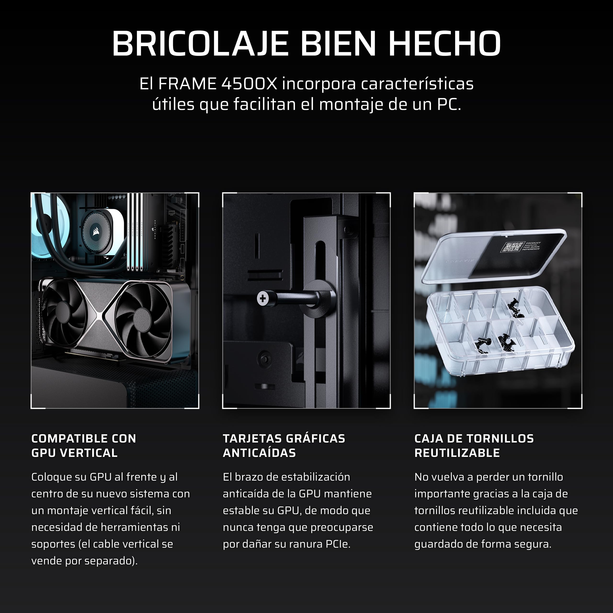 CORSAIR Frame 4500X LX-R RGB Link Caja de PC Semitorre con Cristal Panorámico – Sistema de Montaje de InfiniRail, Capacidad para Dos radiadores de 360 mm, Incluye 3 Ventiladores LX120R – Negro