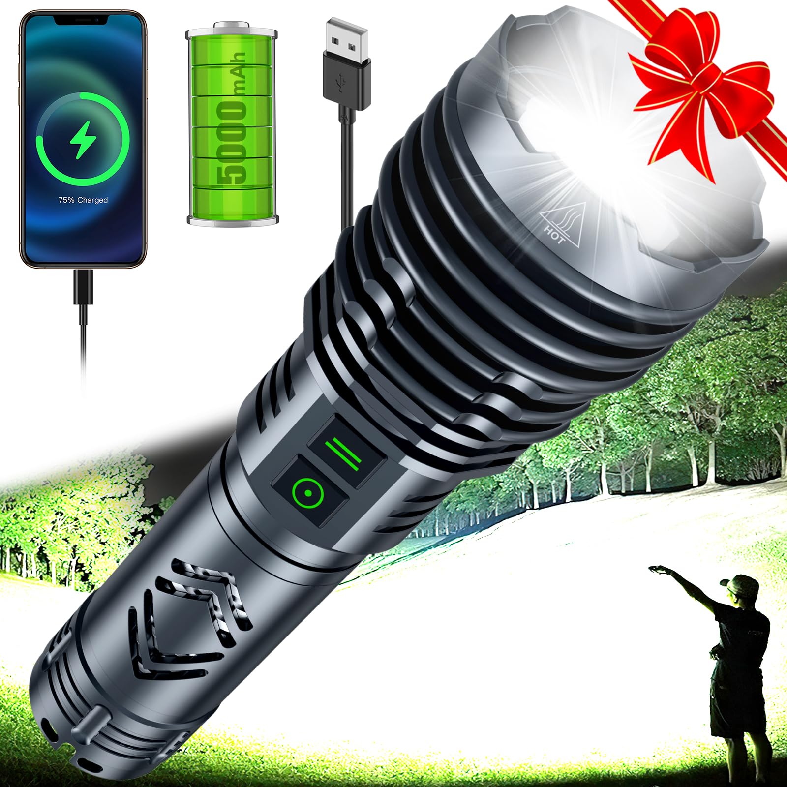 Rechargeable Flashlights 1500000 High Lumens,Super Bright LED Flashlight,Tactical Powerful Waterproof Handheld Flashlights with Zoomable 6 Modes,Output Funtion & 24H Long Life for Emergencies Camping (B0BMDW3QFN) Amazon Price History, Amazon Price Tracker