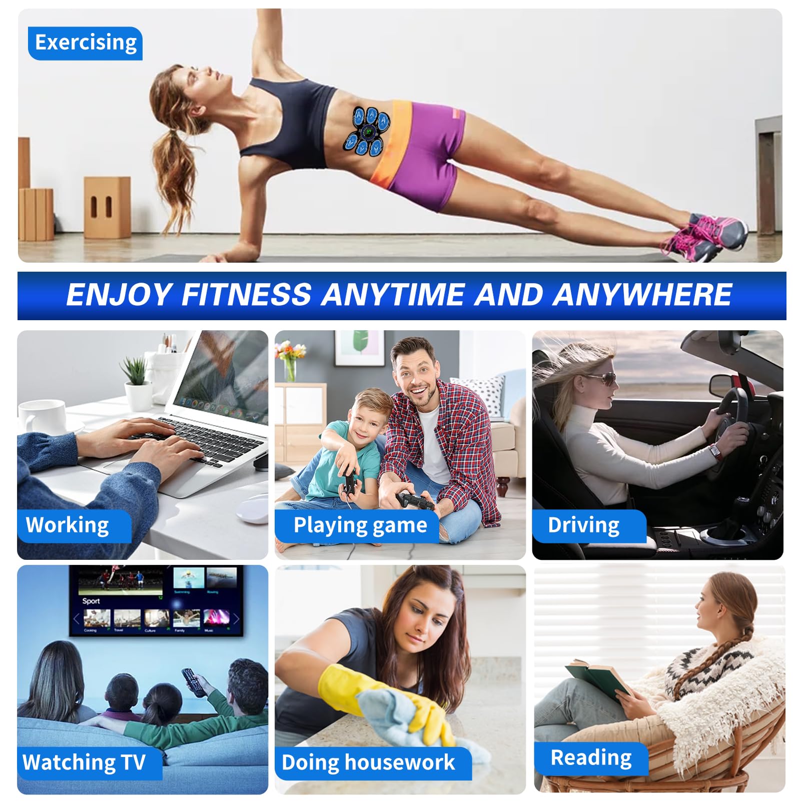 EMS Stymulator Mięśni Brzuchan, EMS Stmięśni Ymulator Trener Abs, Treningu Całego Ciała Abs Stimulator, Bezpieczny Trener Mięśni Ems, 6 Trybów I 15 Intensywności, 10 Sztuk Hydrożelu