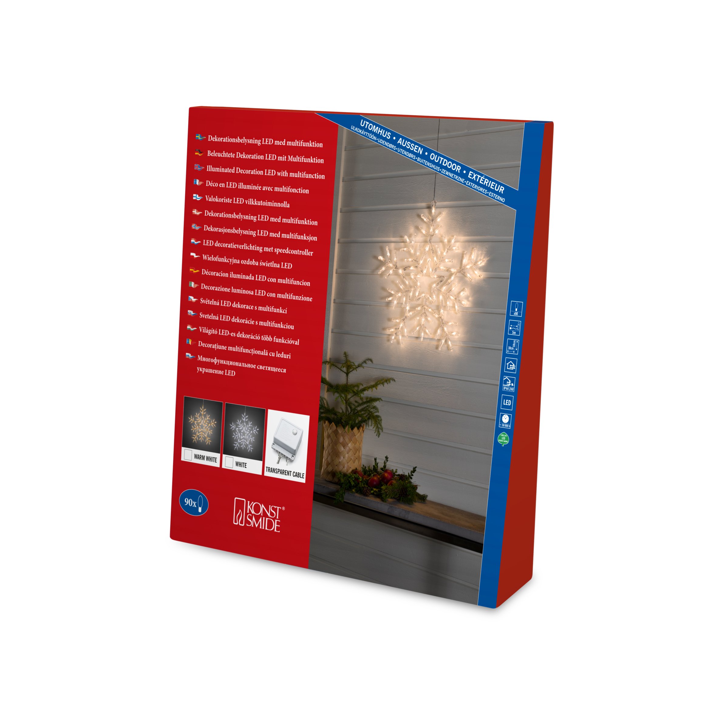 Konstsmide 4470-103 Płatek śniegu LED, plastik, 7 W, biały, 58 x 58 x 1 cm