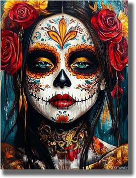 IZTAWEY Womens Day of The Dead Poster Wall Decoration Art Canvas Print Poster Suitable for Aesthetic Room Decoration, Bedroom Decoration and Bathroom Decoration 12x16inch Frameless