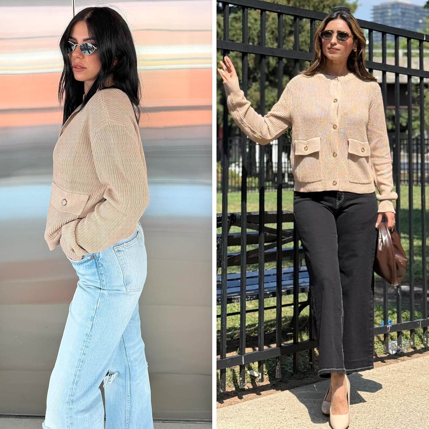 EXLURA Womens 2026 Knit Cardigan Sweaters Spring Fall Crewneck Open Front Button Jacket Fashion Outerwear Coats with Pockets - Image 4