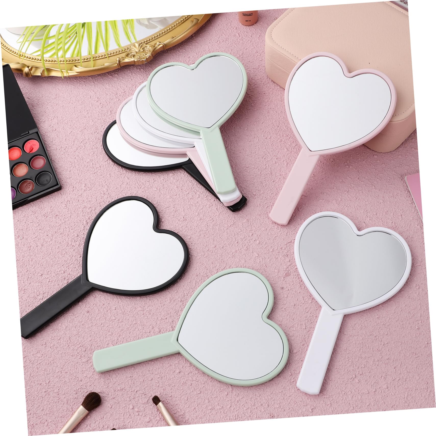 Healeved 12 Stück Kompakte Herzförmige Hand Schminkspiegel aus Kunststoff Tragbarer Schminkspiegel für Make Up und Kosmetik Widerstandsfähig und Praktisch