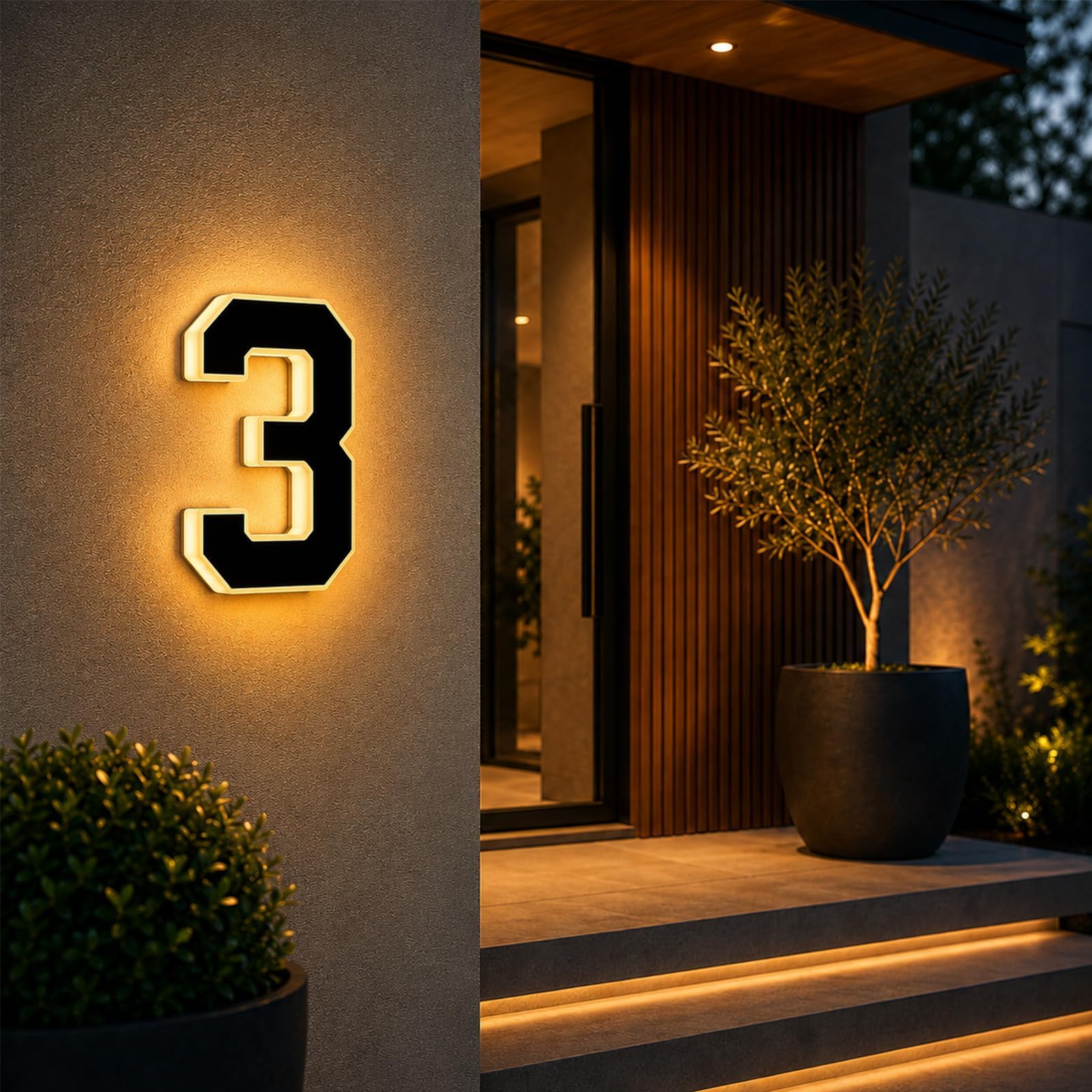 2026 New Solar House Numbers for Outside, LED Illuminated Address Sign, Dusk to Dawn Auto On/Off, IP65 Waterproof Lighted House Numbers, No-Drill Adhesive or Screw Mount for House, Garage, Fence