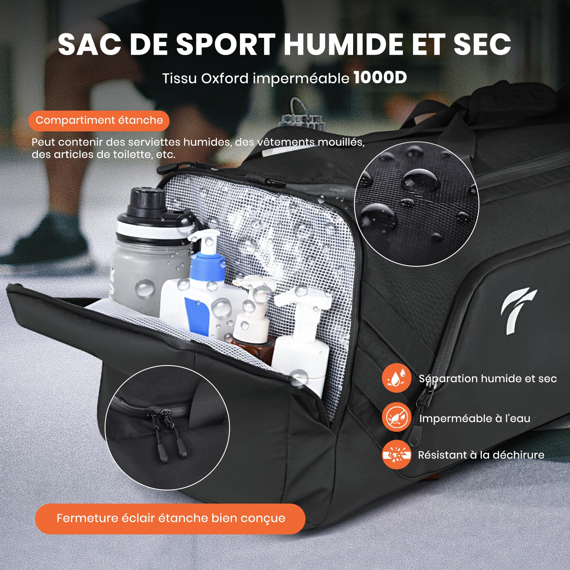 Sac de Sport Homme Femme, 58L Sac de Voyage Deux Bretelles Dissimulables | Sac de Sport avec Compartiments Chaussures et Humide, Sac Sport étanche pour Voyage, Natation, Yoga, Randonnée,Camping