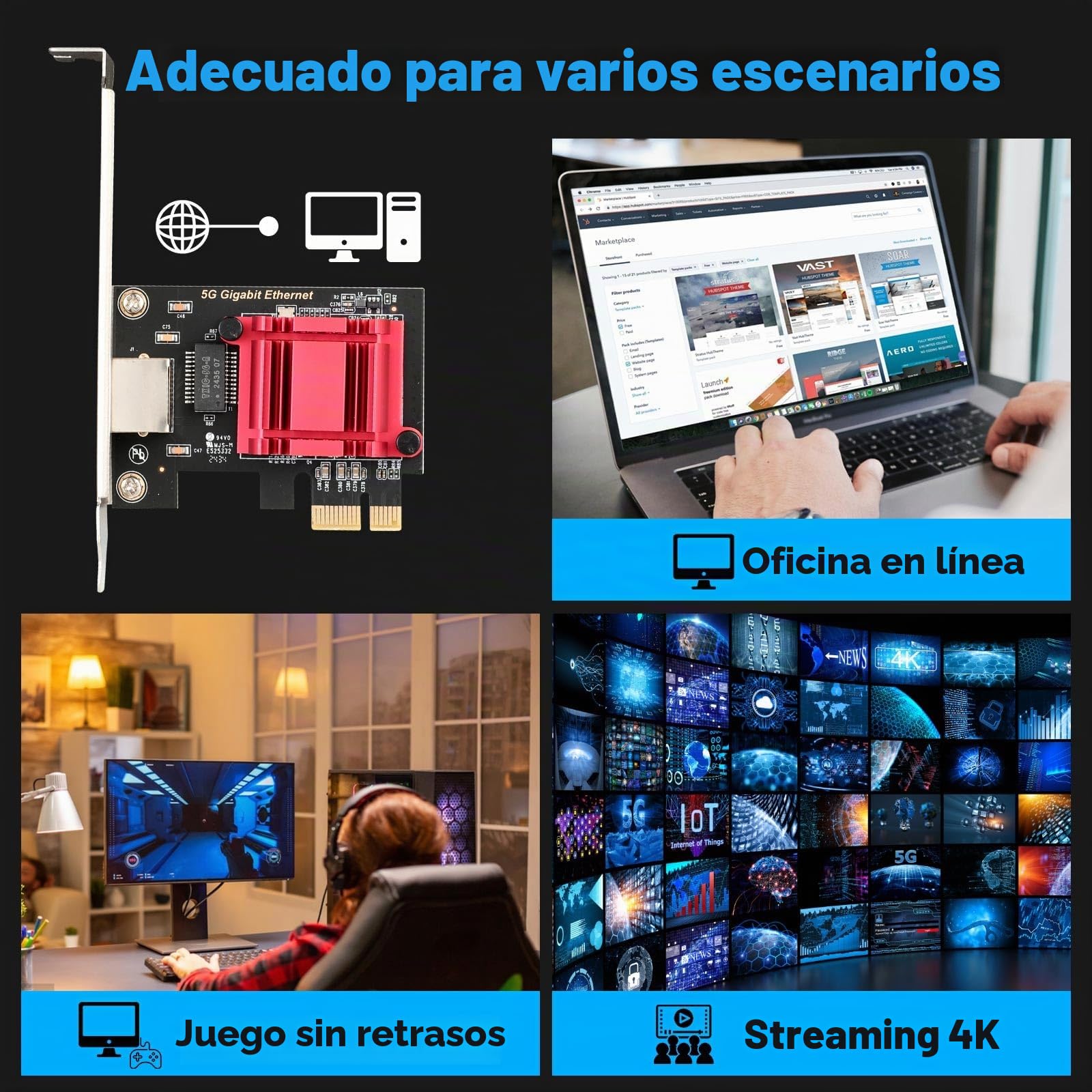 Adaptador de red PCIe 5G RTL8126 5000/2500/1000/100Mbps PCI Express 3.1 Gigabit Ethernet tarjeta RJ45 controlador LAN compatible con PXE para Windows/Linux con perfil bajo
