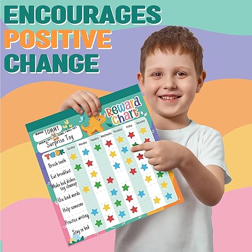 Miniatura 4 de Tabla de recompensas para niños: tabla de comportamiento magnética de dinosaurios para niños, almohadilla con 26 tablas de tareas, calcomanías