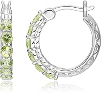 Vista 1 de Aretes de aro de plata de ley 925 de 0.118 in con piedras preciosas - Elección de color de gema