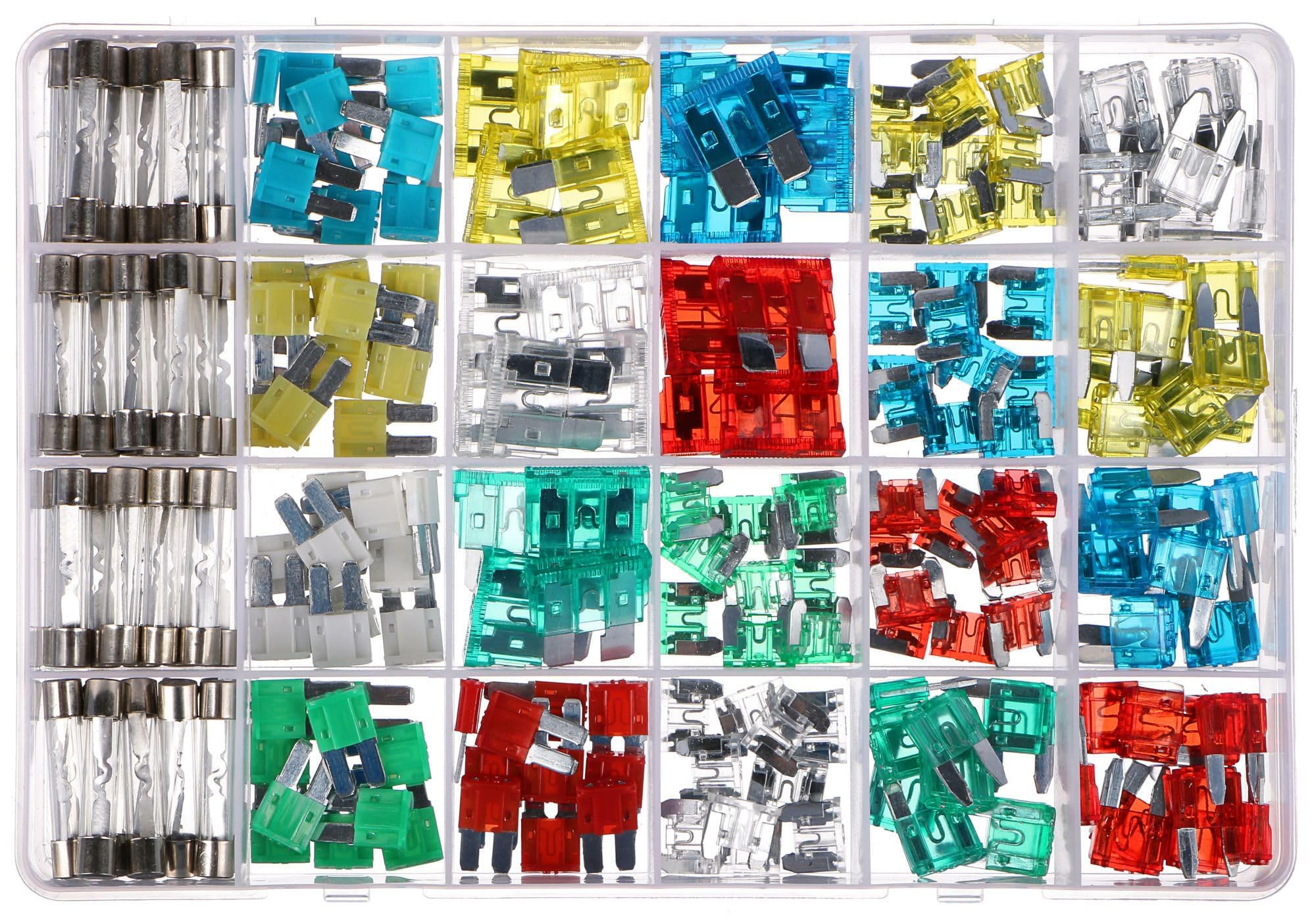 MECHANIC FUSE SET 215 | Jeu de fusibles plats pour voiture | 215x Micro/Mini/Standard/Verre | Pour voiture/camping-car/moto | 10A, 15A, 20A, 25A, 30A
