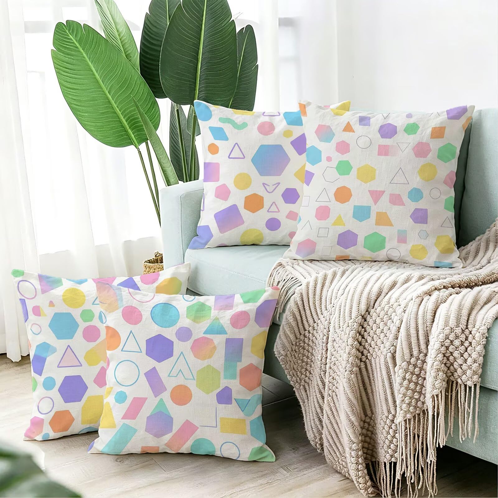 Tinta Unita Federe Cuscini Divano 55x55cm, Cuscini da Esterno, Cod-36 | Velour Copricuscini Decorativi Letto Arredo, per Letto, Soggiorno, Giardino, Esterno, Casa Decorazione Set di 4 Geometria