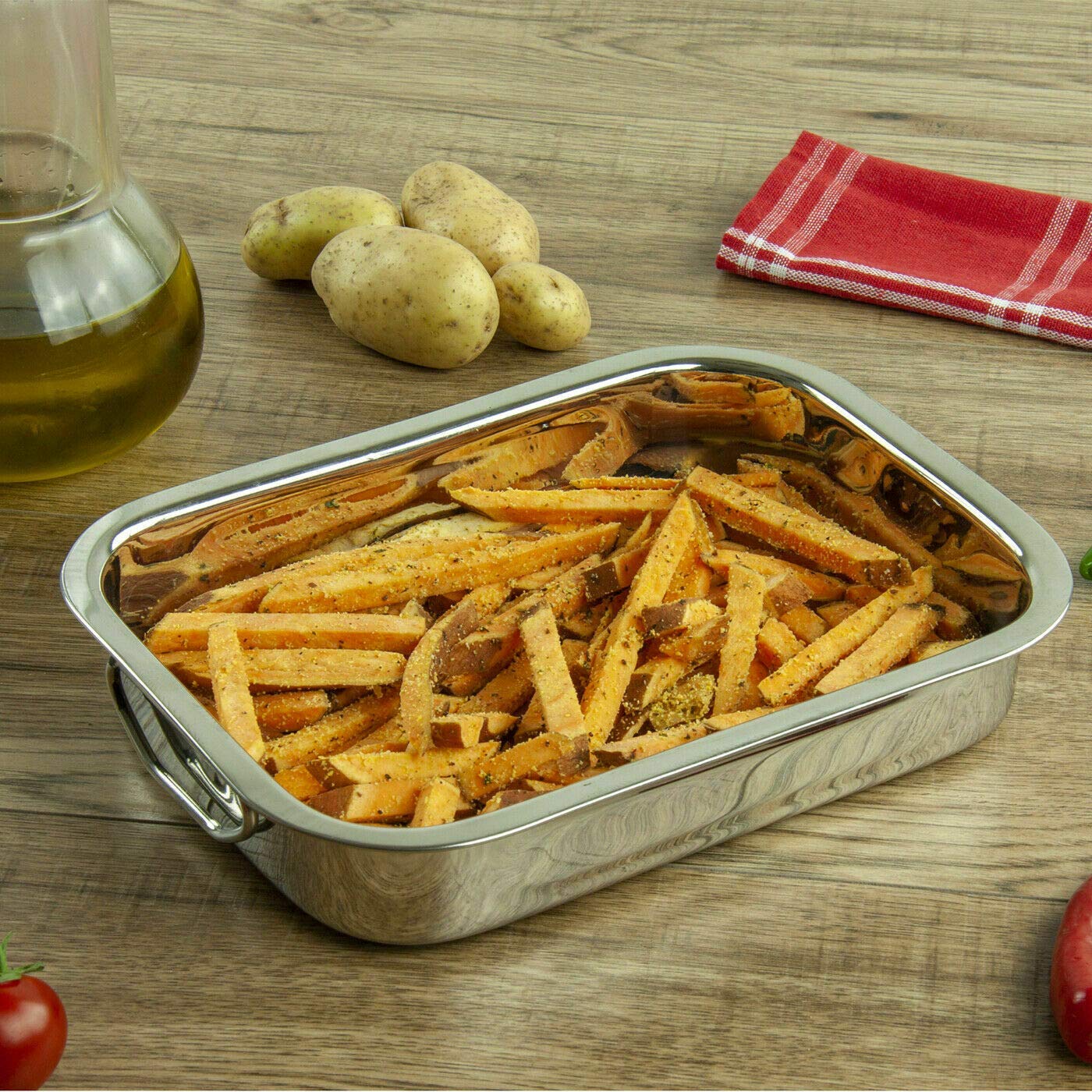 Lot de 4 plats à rôtir en acier inoxydable avec grilles 1x Small, 1xMedium, 1xLarge, 1xExtra Large