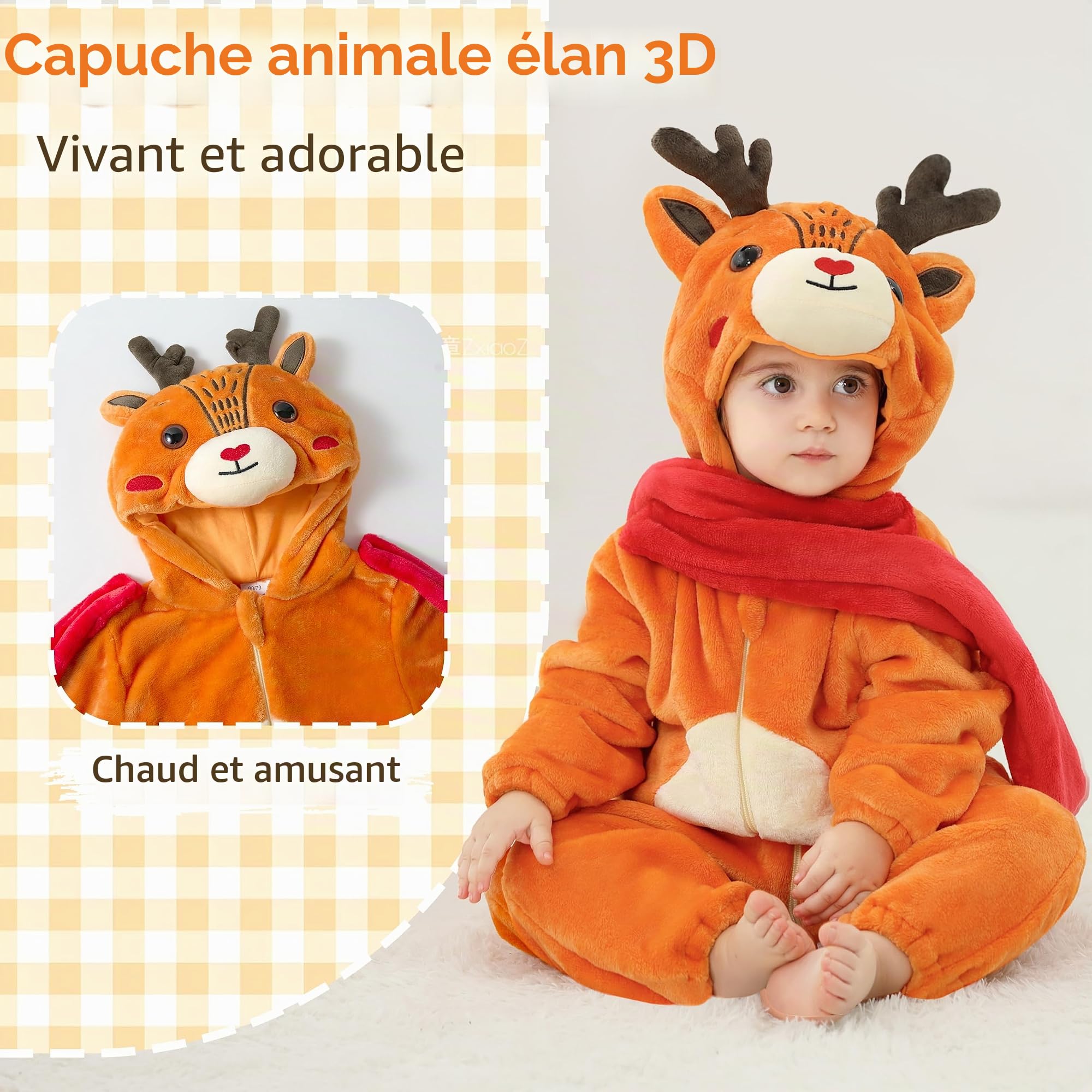 LOLANTA Déguisement de Renne Unisexe pour Bébé, Animal Combinaison en Flanelle à Capuche Barboteuse Enfant, Costume de Noël