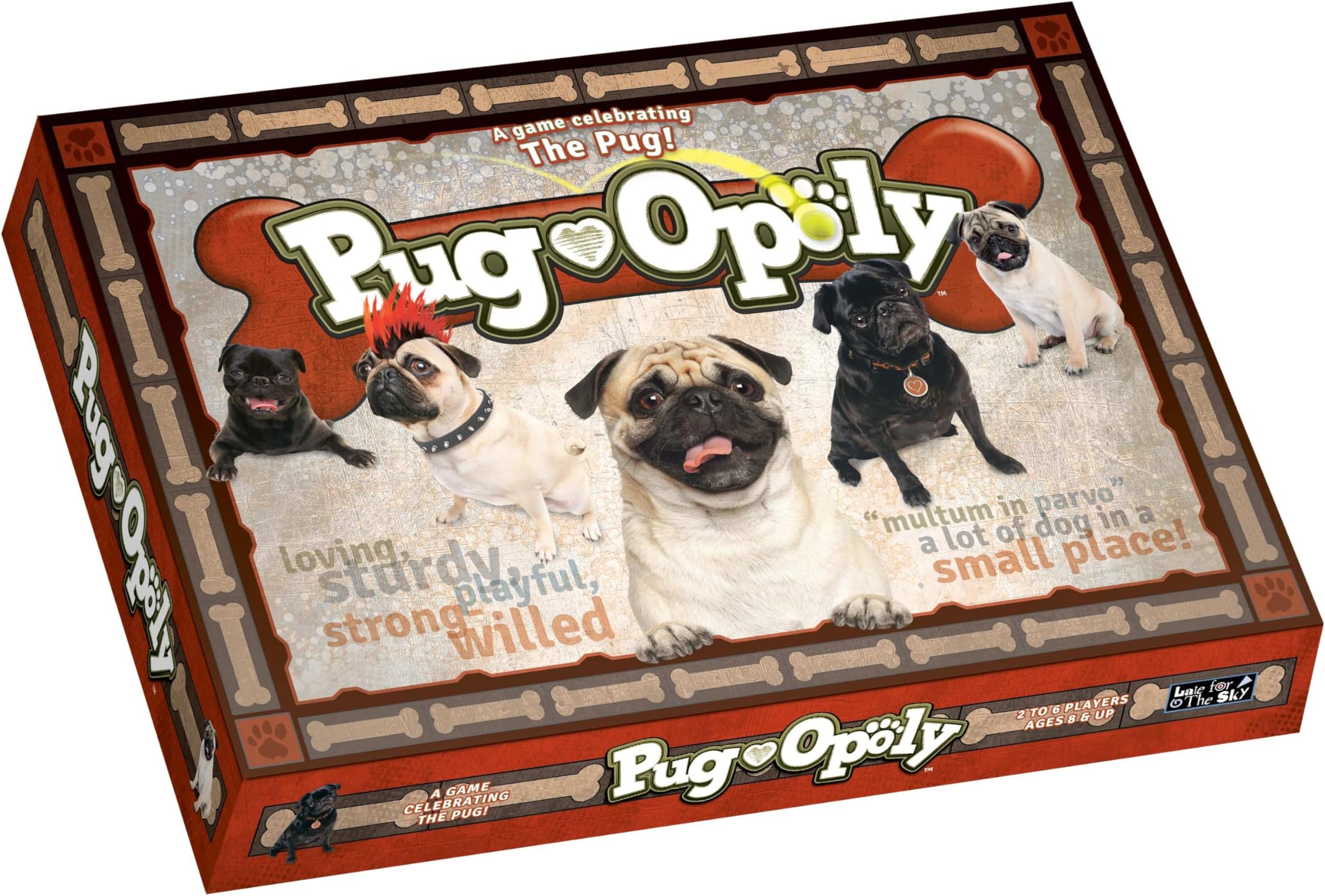 Late for The Sky Pug-Opoly Dog Board Game for Families & Adults – Pug Lovers Property Trading Game, 2–6 Players, Ages 8+, One-Hour or Full Play, Fun Party Gift for Dog Owners