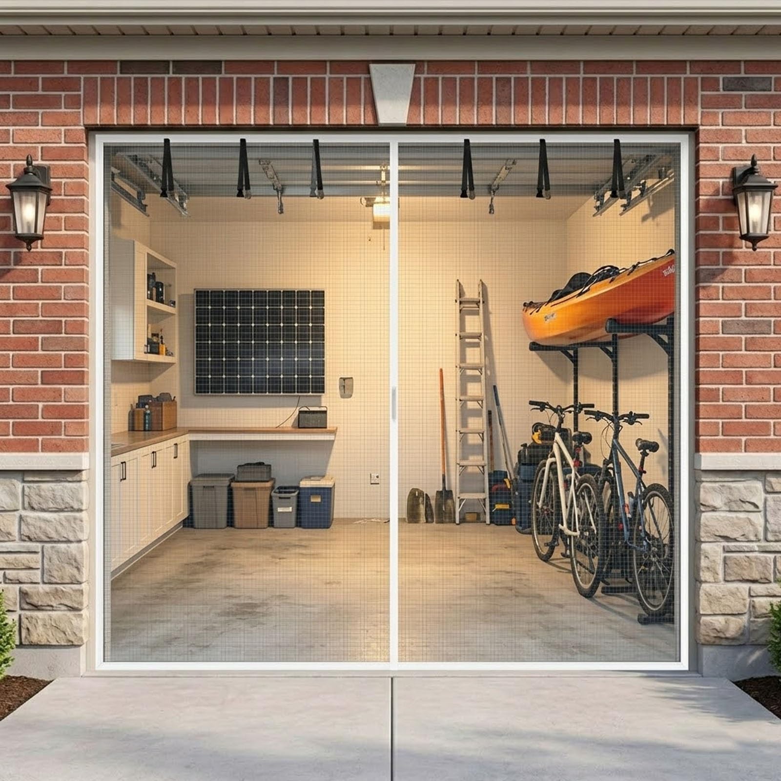 Voirda White Garage Door Screen 215X245cm-558X248cm, Magnetic Heavy Duty Fly Net For 1 Car Garage, Hands Free Anti Mosquito Screen Mesh With Weighted Bottom, Easy Assembly Mesh For Balcony(,270X220cm(Wxh))
