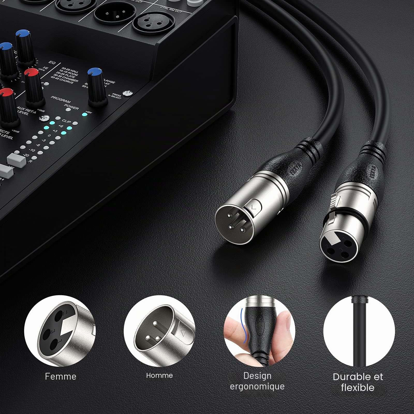 EBXYA Câbles Microphone XLR Équilibrés 10M 2 Pack, Câble Audio Professionnel 3 Broches Mâle vers Femelle pour DMX, Studio, Home Studio et Équipement Audio