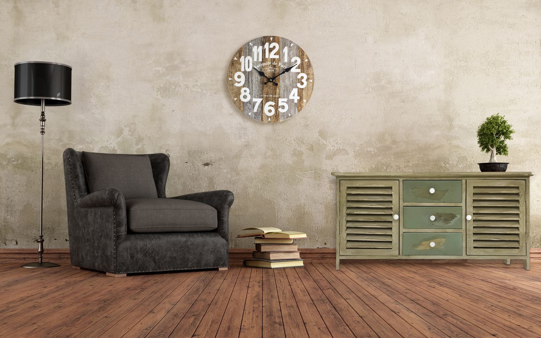 Rebecca Mobili Wall Clock Industrial Hanging Watches Mdf Wood Analog Kitchen Living Room - 34 cm x P 4 cm (H x W x D) - Art. RE6145 - Image 2