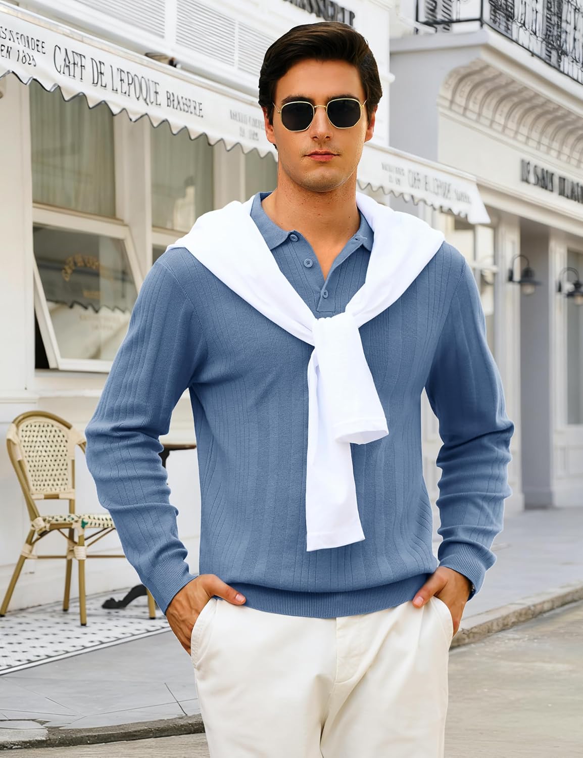 Cotrasen Mens Knit Polo Sweaters Long Sleeve Polo Lightweight Casual Button Dress Collar Pullover Cozy Textured Sweaters - Image 6