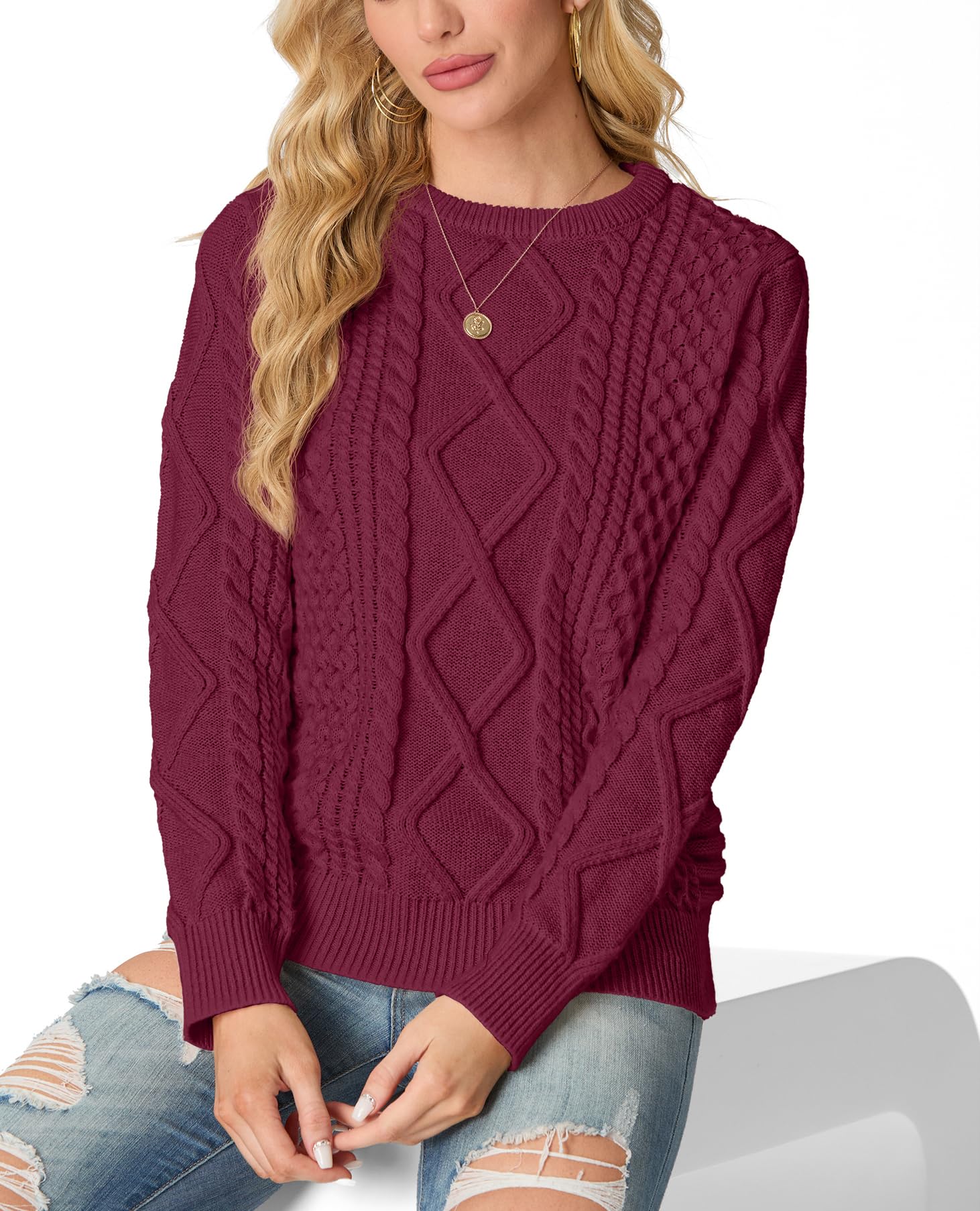 GRECERELLE Maglione da donna girocollo lavorato a maglia a trecce maglioni da donna maglioni da donna UK maglione a maniche lunghe pullover top