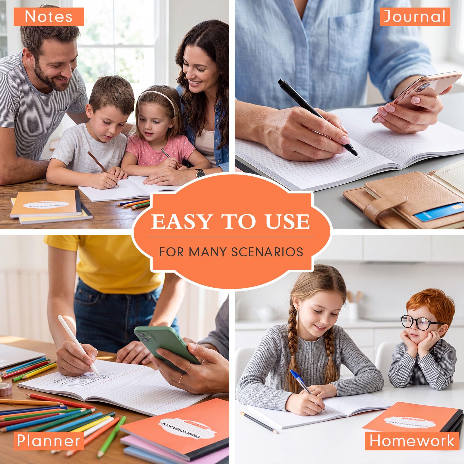 Colarr Confezione da 12 quaderni per composizione universitaria a righe, 24 x 19 cm, copertina rigida, libri di composizione in carta, colori divertenti, articoli per ufficio e rientro a scuola