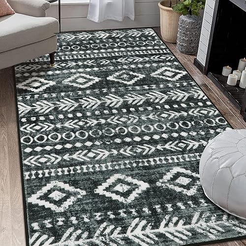 Miniatura 261 de Lahome Alfombras de cocina antideslizantes, lavables para entrada, estilo bohemio, blanco y negro, 2 x 3, alfombra de baño ultrafina con estampado