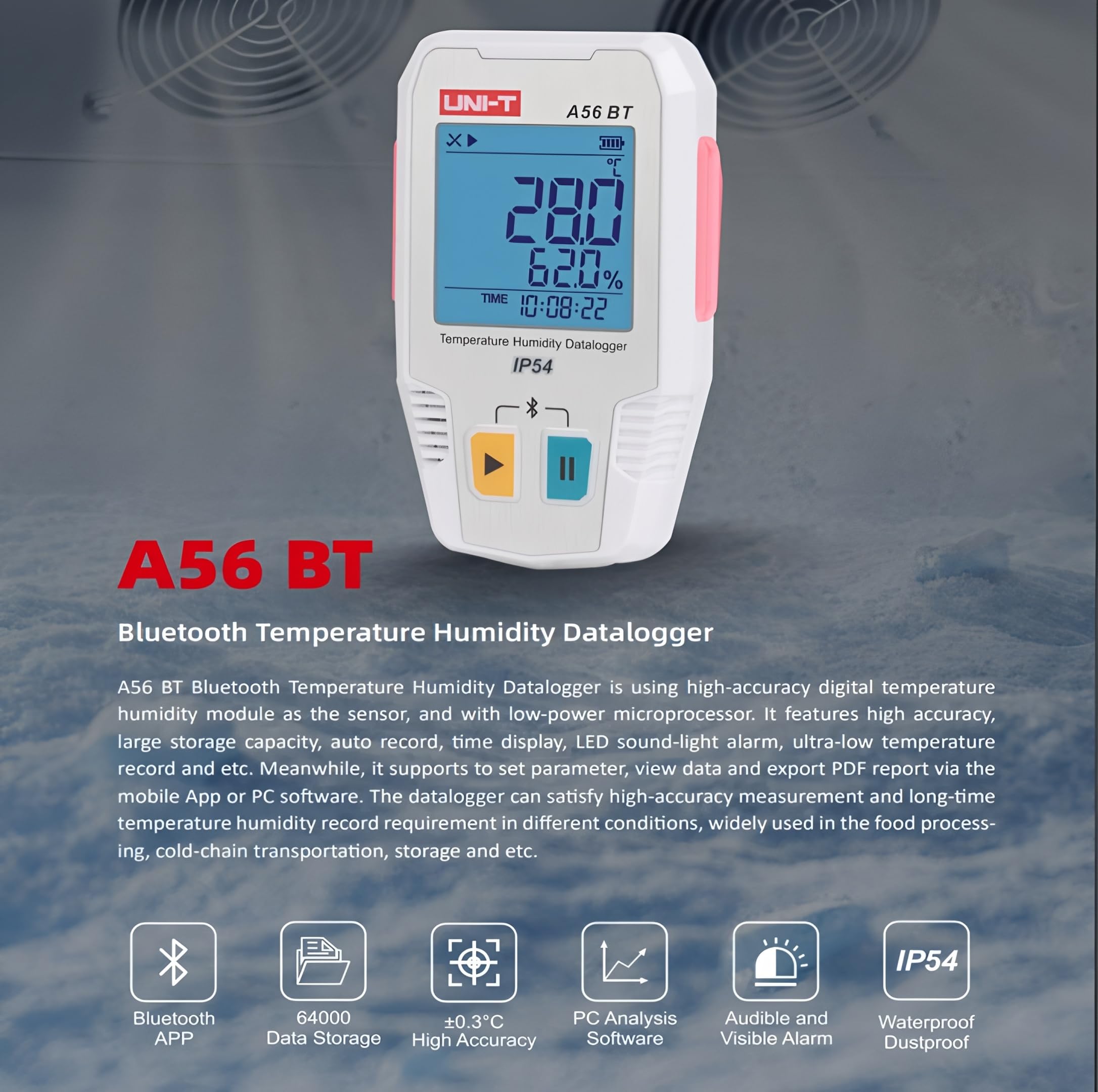 UNI-T UNI-TREND A56 BT/A57 BT Temperatur-Feuchtigkeits-Datenlogger; 64000 Datenspeicher/Bluetooth zur PC-Kommunikation (A56 BT)
