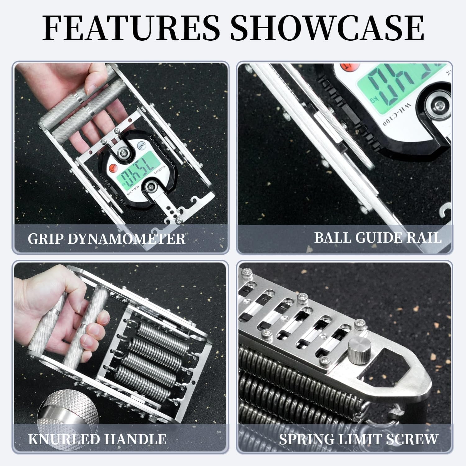 Hand Grip Strength Tester, Stainless Steel Spring Gripper, Digital Hand Dynamometer 330 Lbs, with 4 High Strength Spring, Parallel Hand Trainer, Non-Slip Handles, Finger/Wrist/Forearm Muscle Training