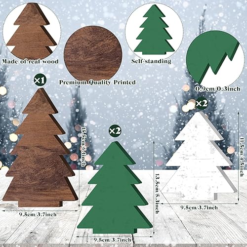 Miniatura 2 de 5 piezas de decoración de mesa de Navidad, árbol de Navidad, centro de mesa de Navidad, caja de regalo retro marrón, verde, blanco, bandeja de