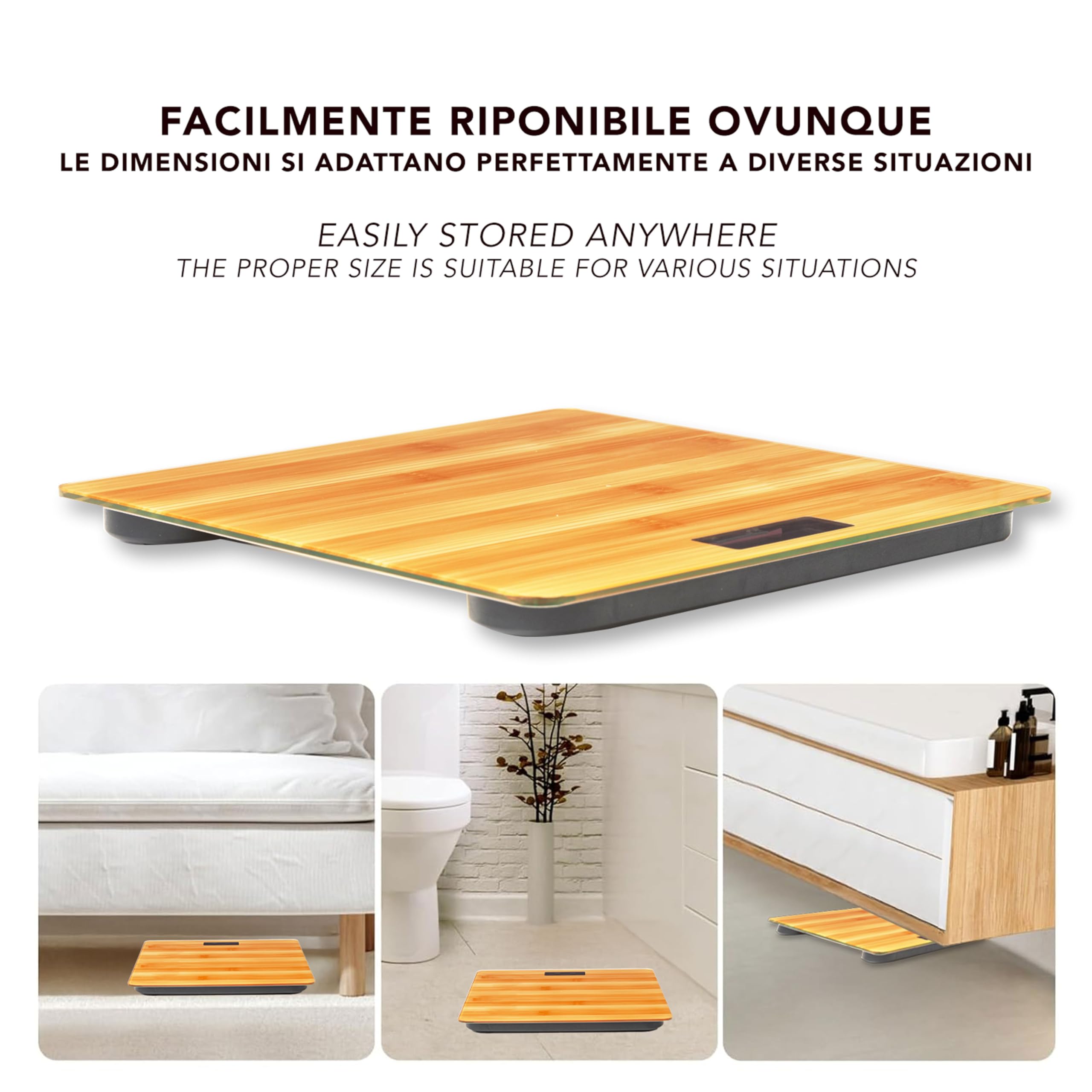 IPEA Bilancia Pesapersone Digitale Ultra Sottile color Legno - Tecnologia STEP ON - Massima Precisione Peso - Design Elegante in Vetro Temperato - Display Misurazione precisa 0,1 KG - Max 180Kg