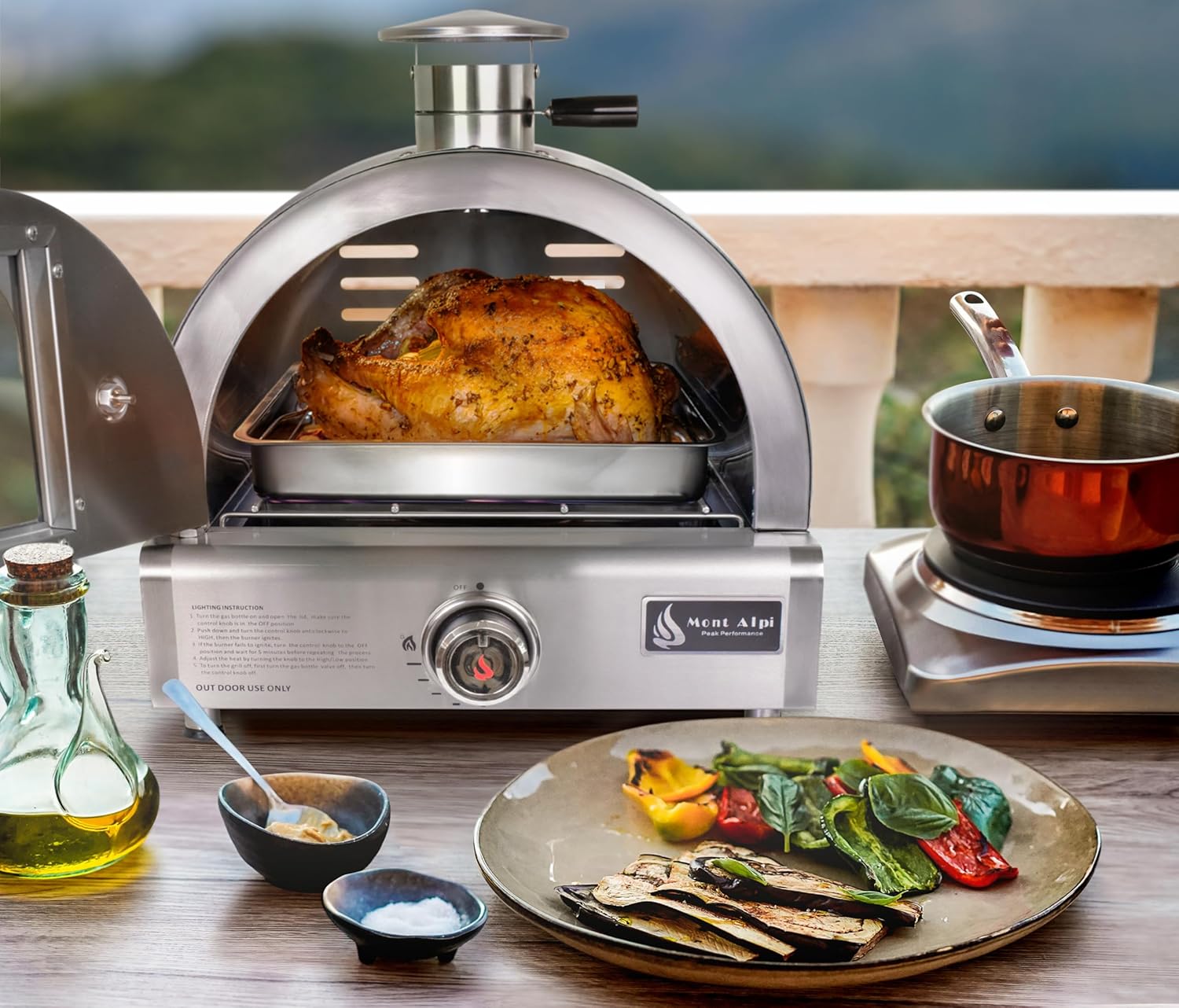 Mont Alpi MAPZ-SS 12000 BTU Multi-Fuel Countertop Table Top Stainless Steel Portable Outdoor Cooking Kitchen Backyard Propane Gas Pizza Making Baking Oven Roasting Grill - Pizza Stone Included