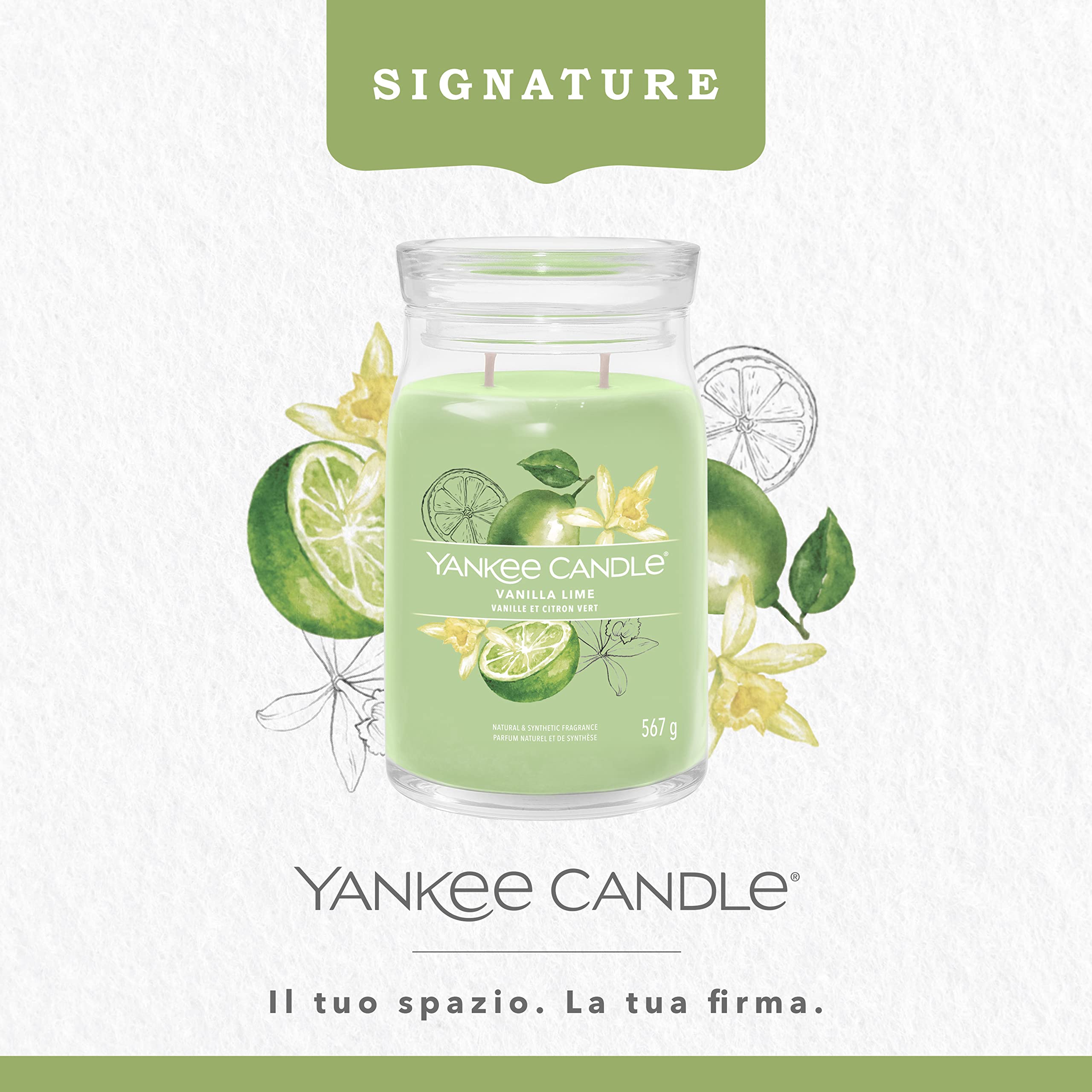 Yankee Candle Signature Candela Profumata, Vaniglia E Lime in Giara Grande, Candele di Miscela di Cera di Soia Lunga Durata, Regalo per le Donne