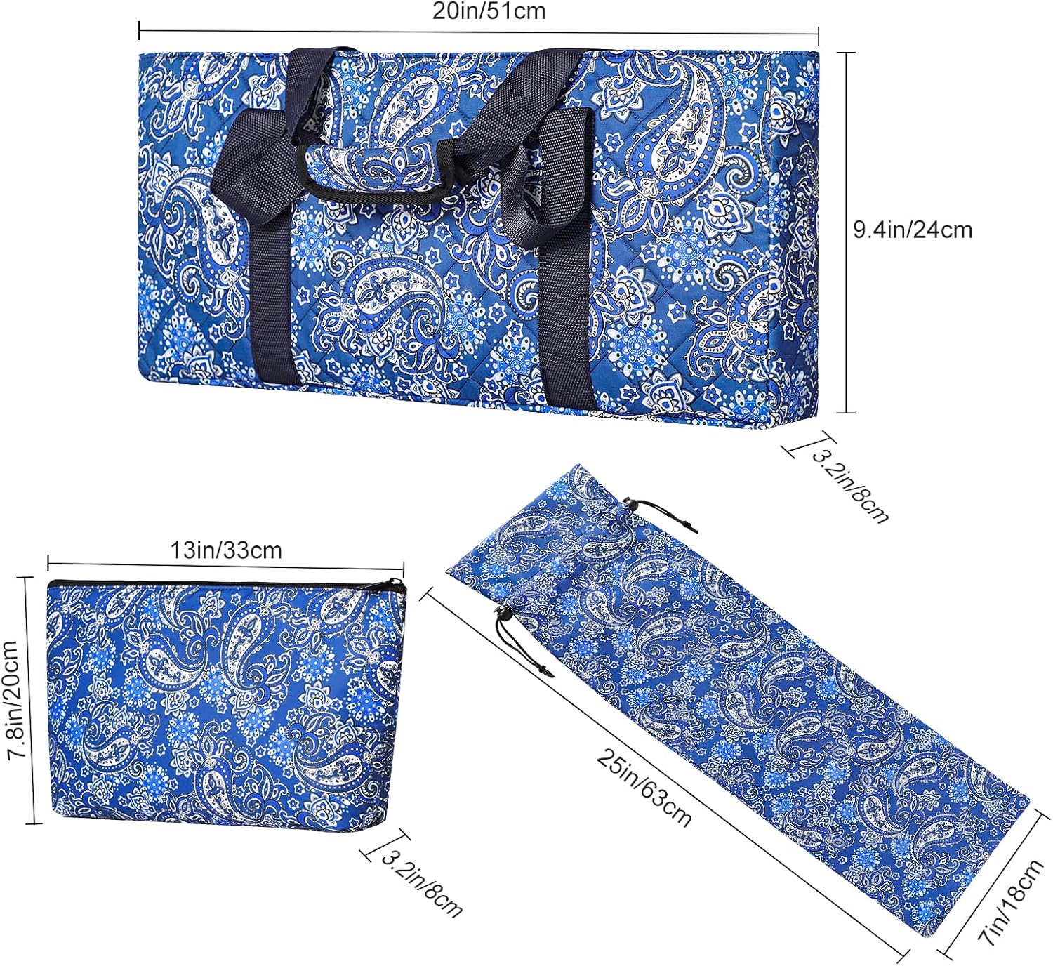 Empty Mahjong Bag,Thickened Blue Printed American Mahjong Set, Tiles Bag and Mahjong Racks&Pushers Drawstring Bag Included (Case Only)