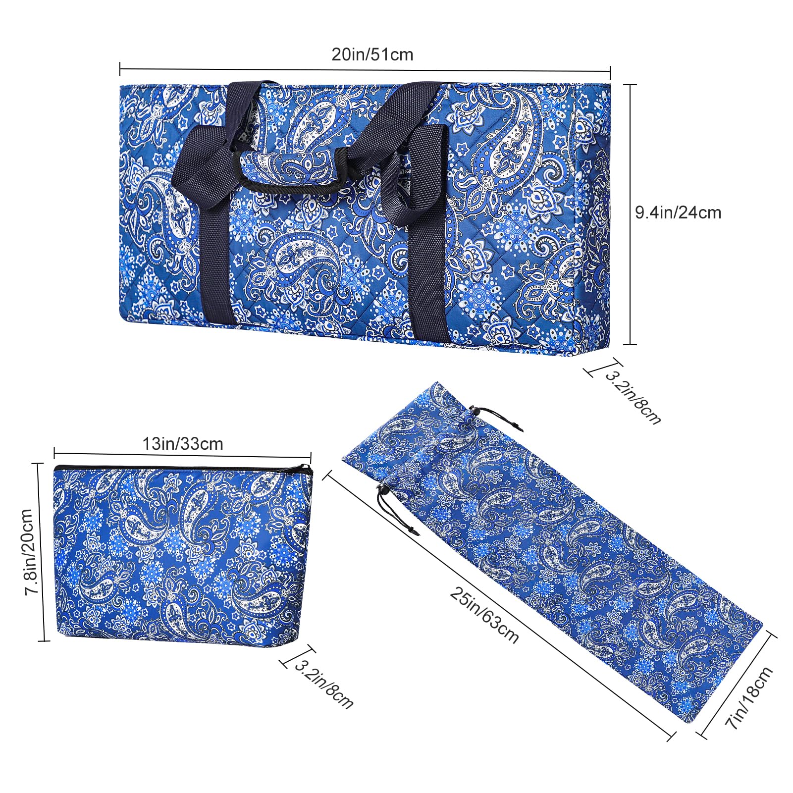 GUSTARIA Empty Mahjong Bag,Thickened Blue Printed American Mahjong Set, Tiles Bag and Mahjong Racks&Pushers Drawstring Bag Included (Case Only)