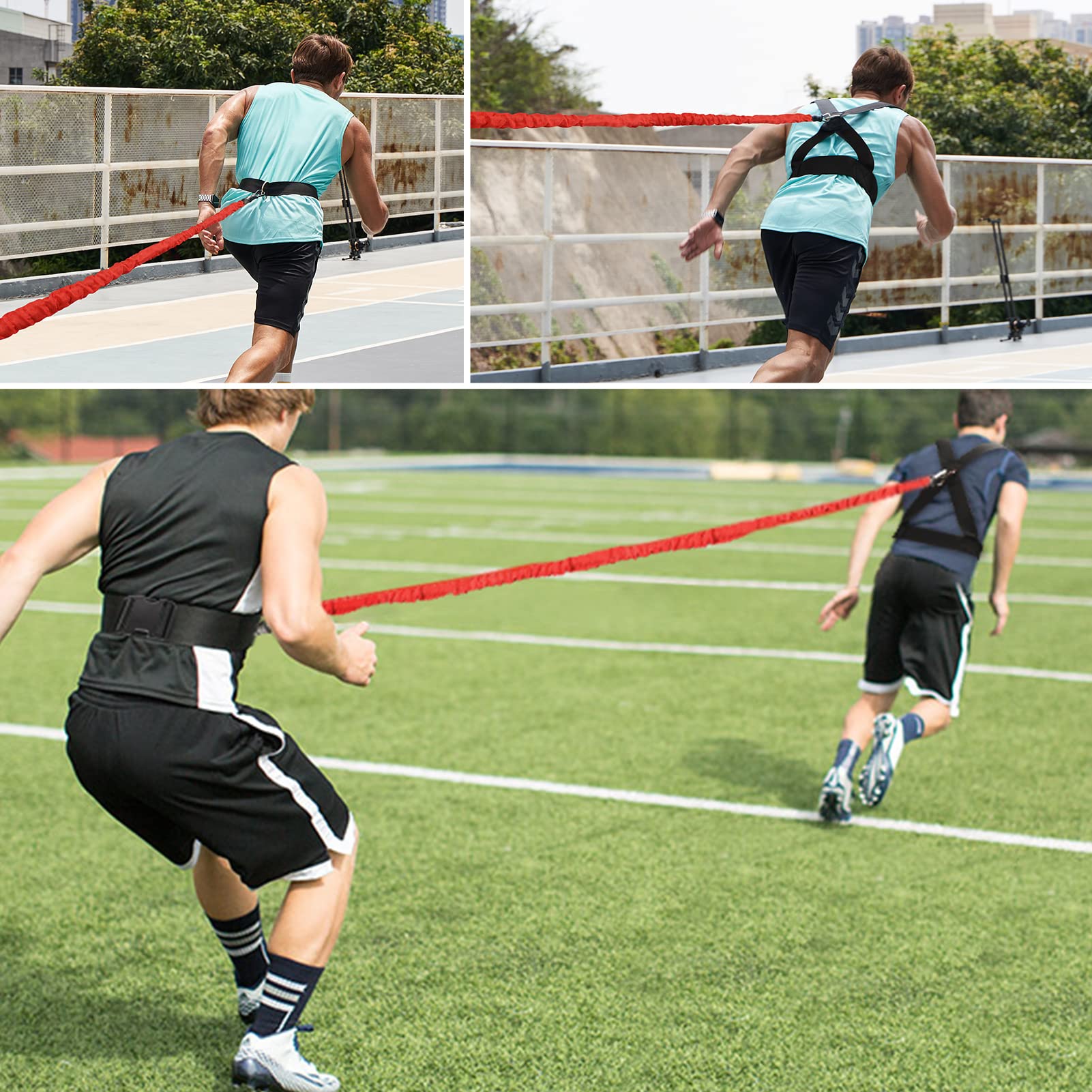 Set di corde elastiche per allenamento di resistenza, per corsa e allenamento, con lunga resistenza, movimento laterale, allenamento ad alta velocità