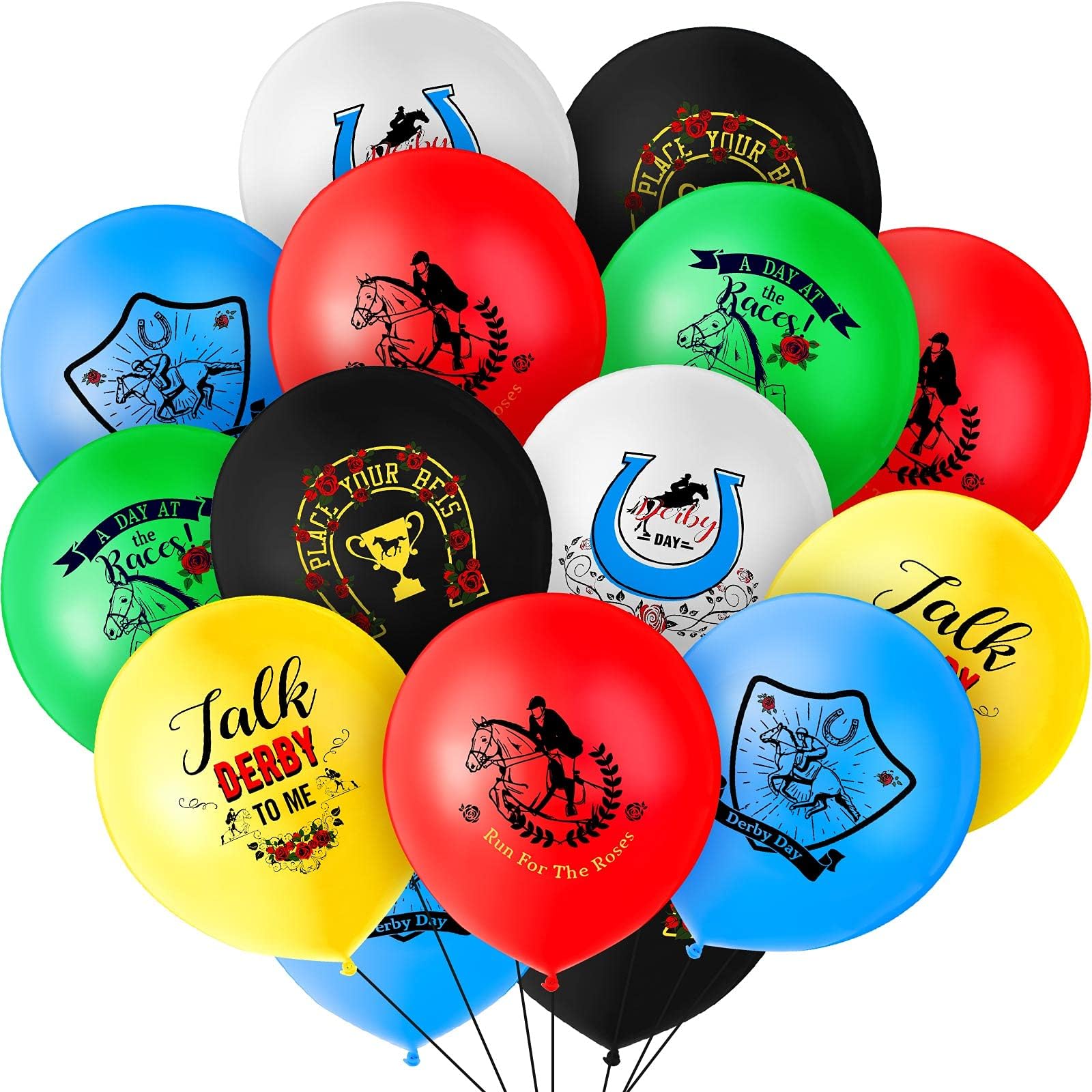 48 Pieces Horse Racing Theme Balloons Horse Party Balloons Multicolored Horse Cowboy Balloon Cute Latex Balloon Kids Birthday Party Decorations, 12 Inch