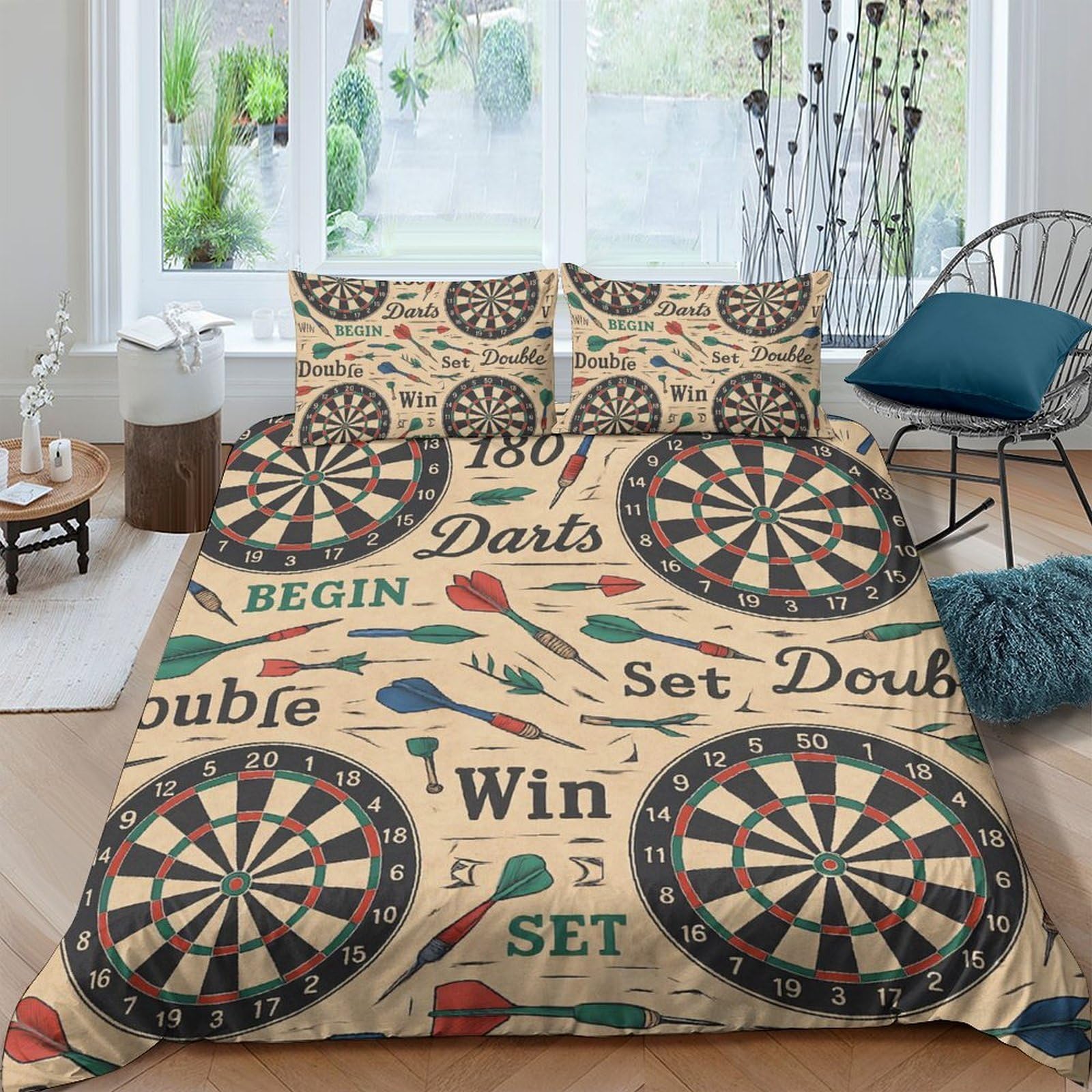 Ctjqhvkz Style-3 3D Printed Dart Game Fitted Sheet Microfiber Soft Bedding Set Vintage Darts Mattress Cover For Bedroom Decor Single（135X200cm）