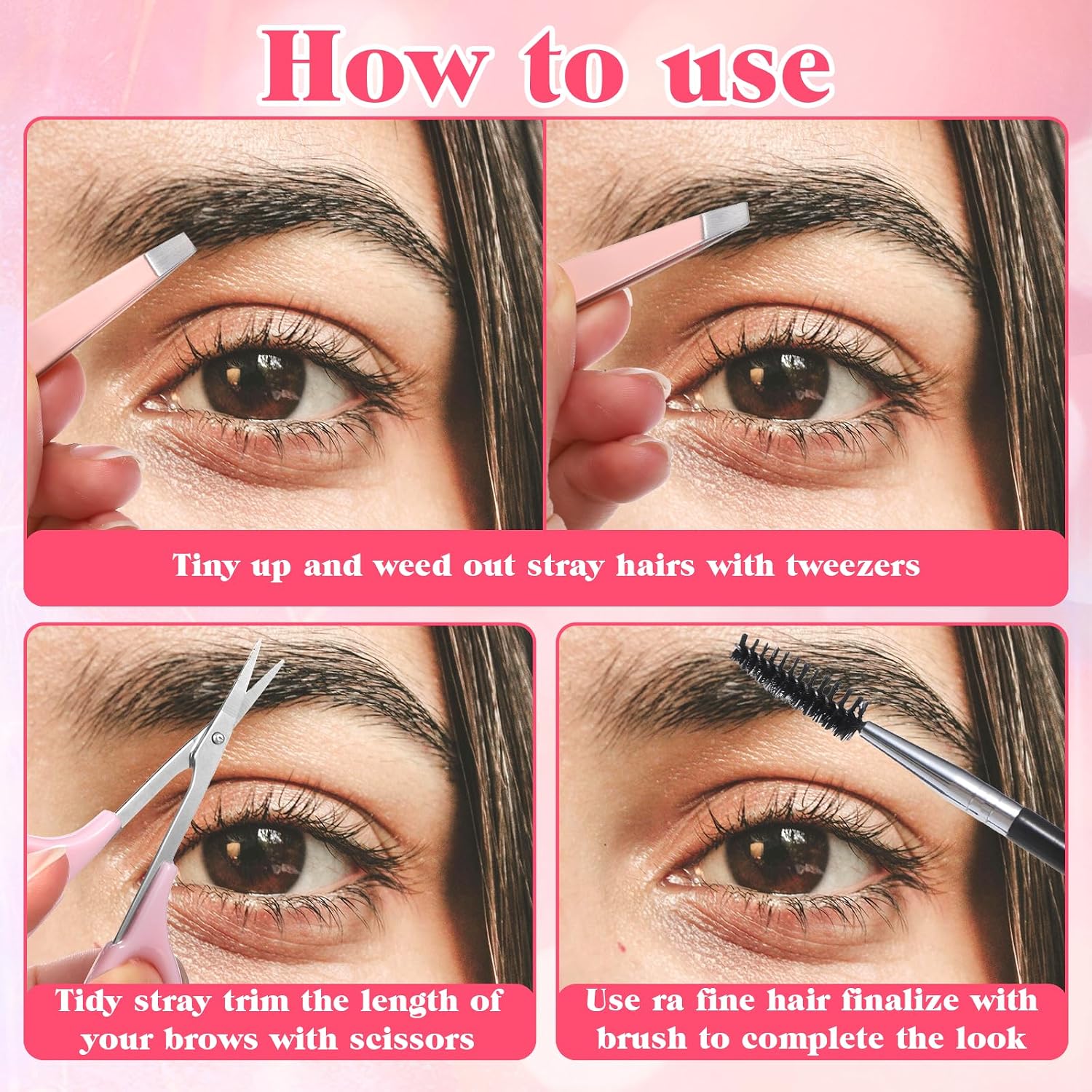 7 PCS Eyebrow Kit for Women Men, Precison Eyebrow Scissors & Tweezers & Spoolie Brush for Facial Hair Ingrown Hair Removal Splinter