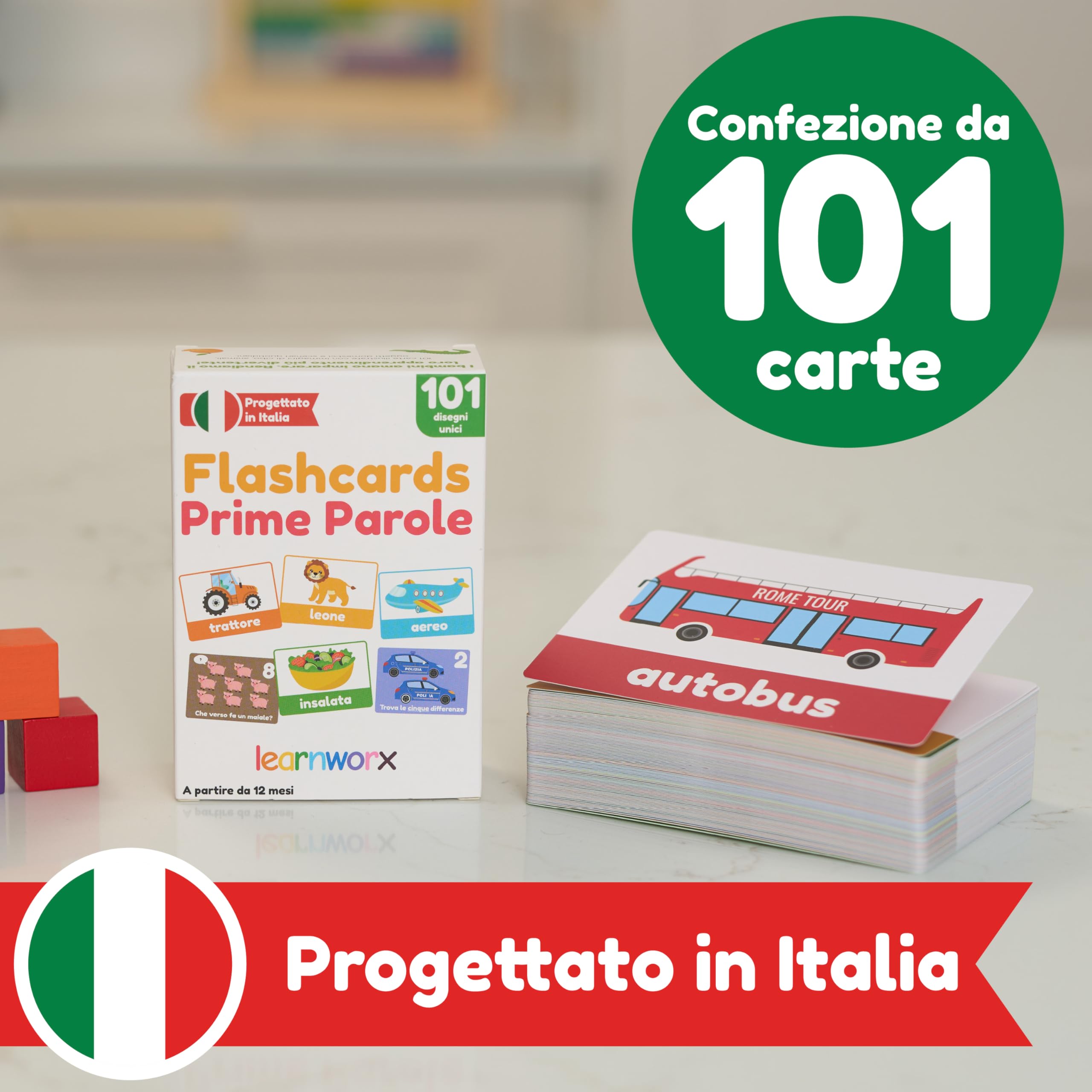 Flashcards Prime Parole | Bambini 1-3 Anni | Carte Educative | Alphabet Lettere Numeri Colori Forme Animali | 101 Carte di Apprendimento | Dai 12 Mesi | Gioco Linguaggio & Sviluppo