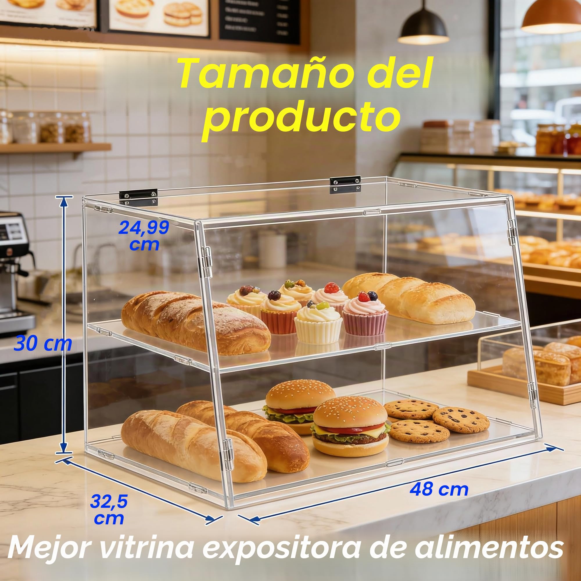 Vitrina de panadería de 2 niveles con puerta trasera de elevación, vitrina de repostería, encimera de cocina, vitrina de acrílico transparente para alimentos, mantiene fresco para rosquillas