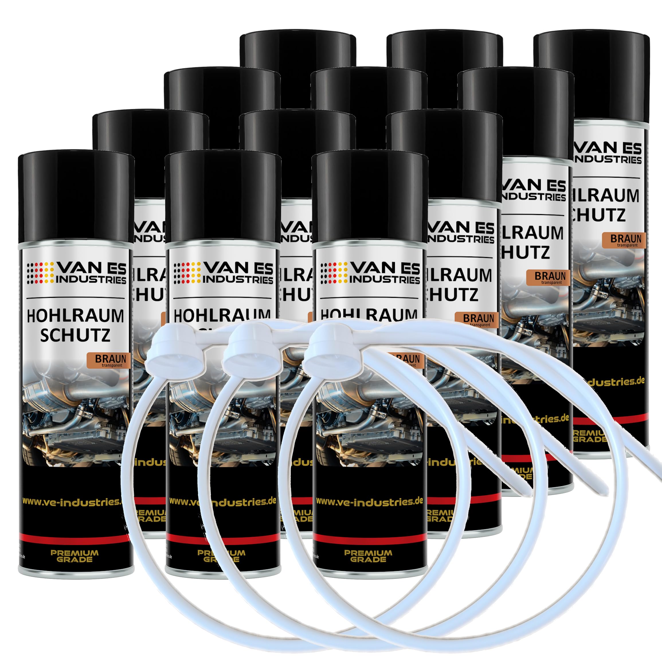 Van ES Industries 12x Hohlraumschutz braun Hohlraumversiegelung Spray 500ml Wachs + 60cm Sonde