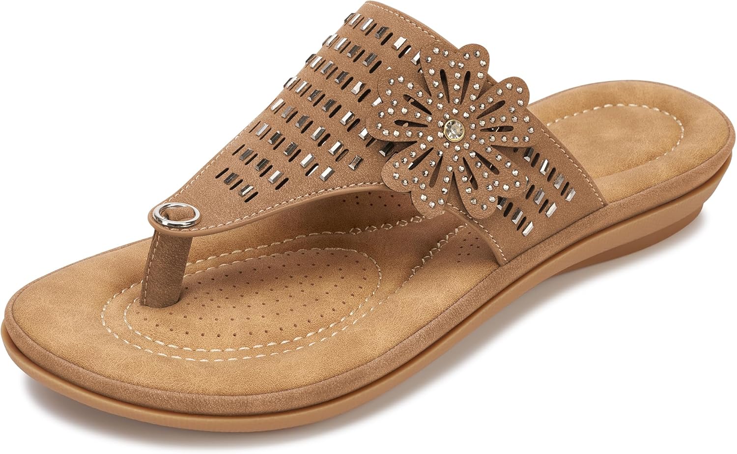 Aomigoct Comfort Womens Sandals Summer: Memory Foam Insole Dress Slides for Women - Non-Slip Lightweight Walking Flip Flops