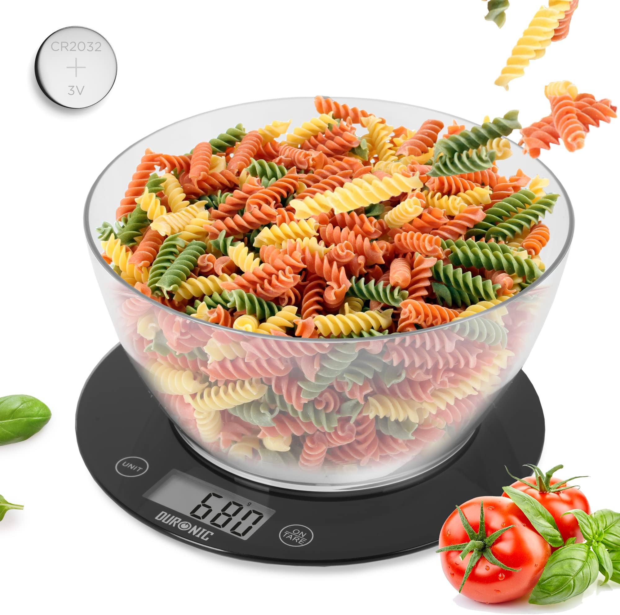 Duronic Digital Kitchen Scales KS7000, 1.5L Bowl, 5KG Capacity, Digital Display, Add & Weigh Tare, 1g Precision, Measure Ingredients for Cooking & Baking (Black Clear, 1.5L)