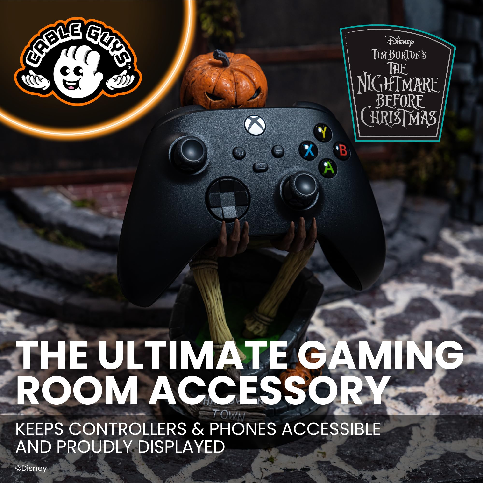 Cableguys The Nightmare Before Christmas Jack Pumpkin King Soporte Mando y Movil - Figuras Soporte para movil y Mando, Compatible con Xbox, PlayStation y la mayoría de mandos estándar