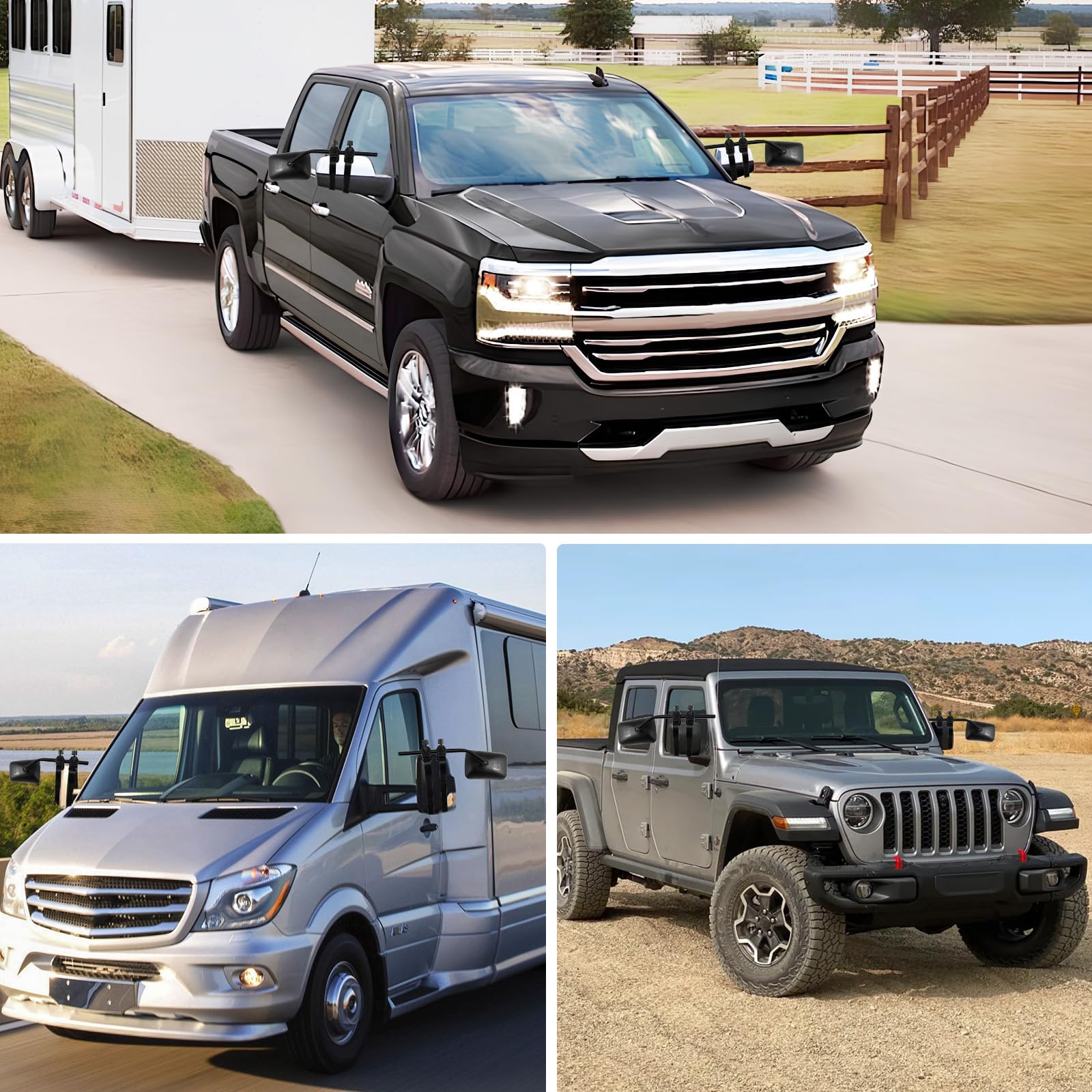 Espejo retrovisor de caravana, espejos de remolque, juego de 2 espejos exteriores, camping coches retrovisores, espejo de extensión ajustable con correas para caravanas, remolques, autocaravanas