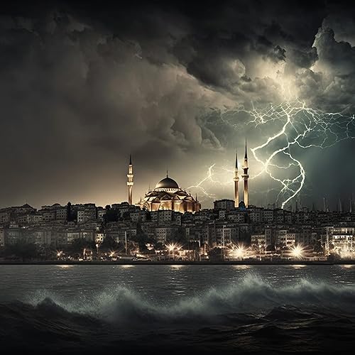 Miniatura 2 de Papel pintado de paisaje de rayos de cielo oscuro de la mezquita de Estambul, gran vista, arte mural de pared grande para dormitorio, oficina, sala