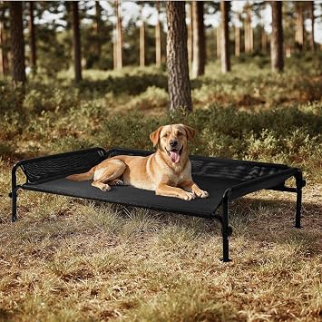 Gardner Pet Elevated Dog Bed with Guardrail & Cooling Mesh, Size L, Black | 124x77x31cm, Dog Ergonomic Design, 3-sided Guardrail, Washable Breathable Mesh, Quick Assembly, Easy to Clean, Up to 50kg