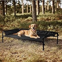 Gardner Pet Breathable Raised Dog Camp Bed, Hammock Lounger Indoor or Outdoor for Dogs, Cats, Pets, Anti-Claw, Washable – Size L (124.5 x 77.7 x 31 cm) – Black